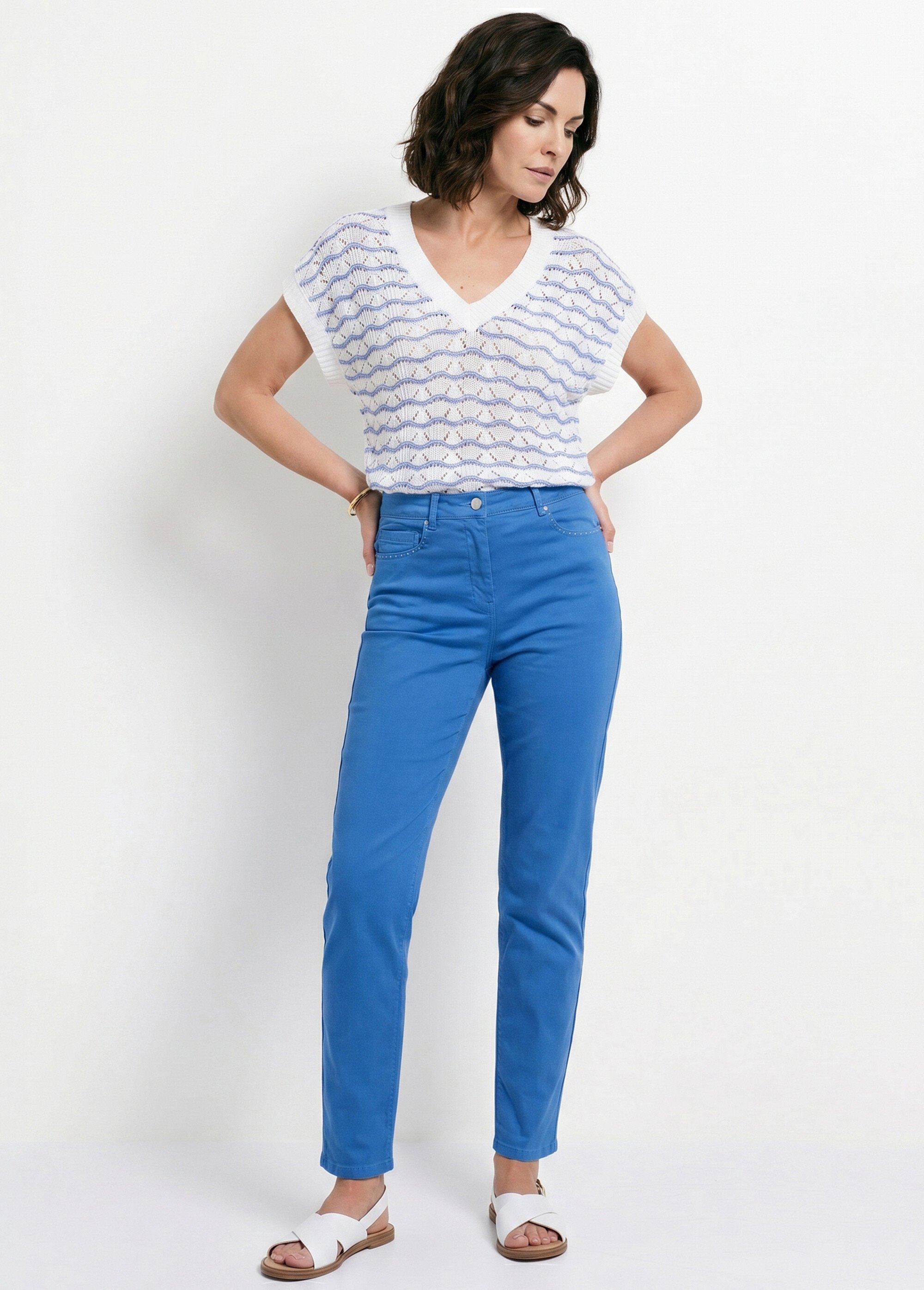 Pantalon droit 5 poches coton stretch Femme Bleu NANTERRE MV1