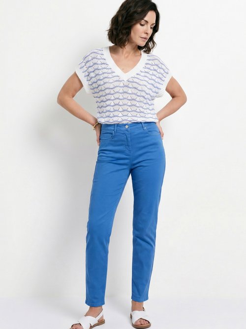 Pantalon droit 5 poches coton stretch Femme Bleu NANTERRE MV1
