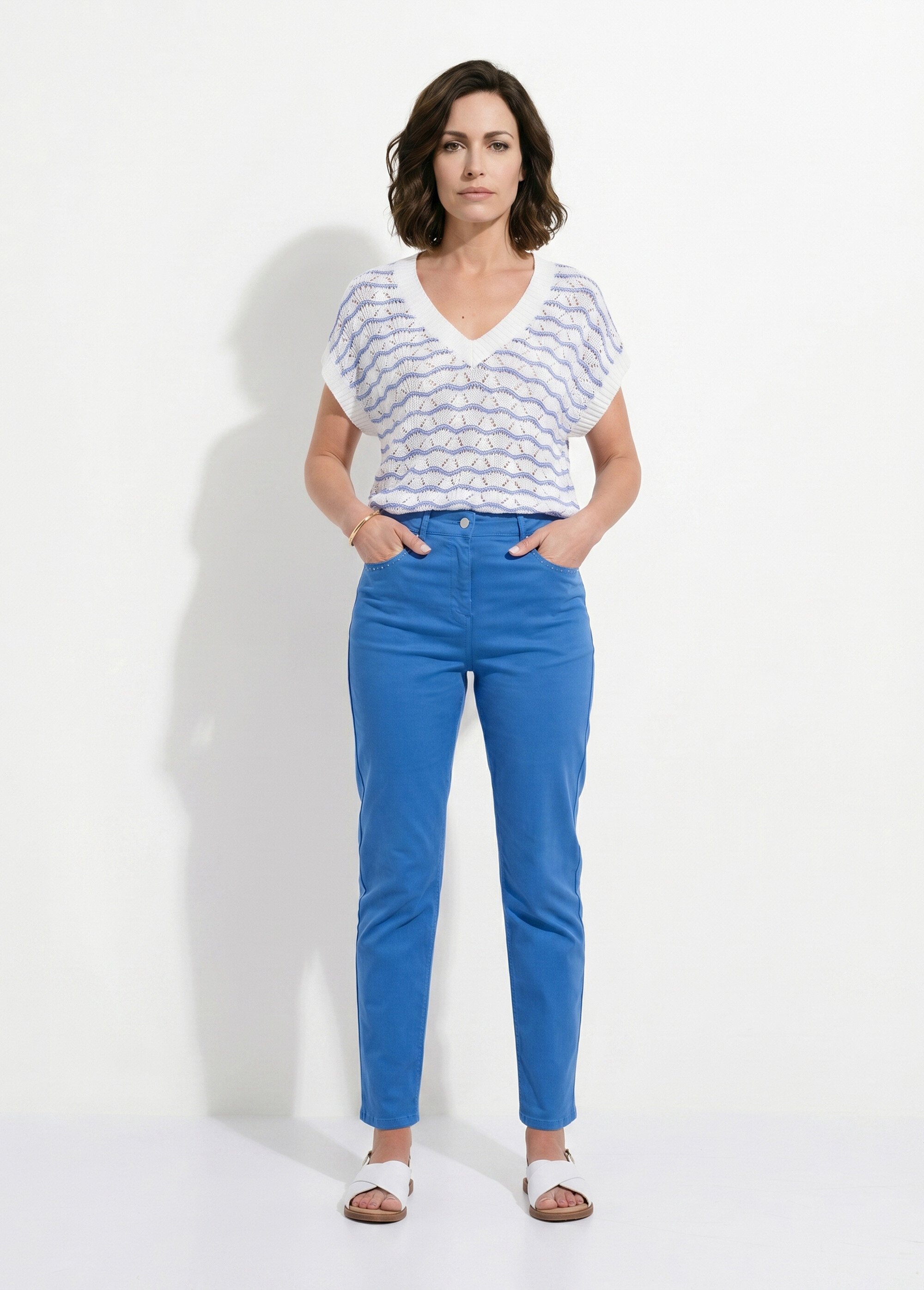 Pantalon droit 5 poches coton stretch Femme Bleu NANTERRE SI1