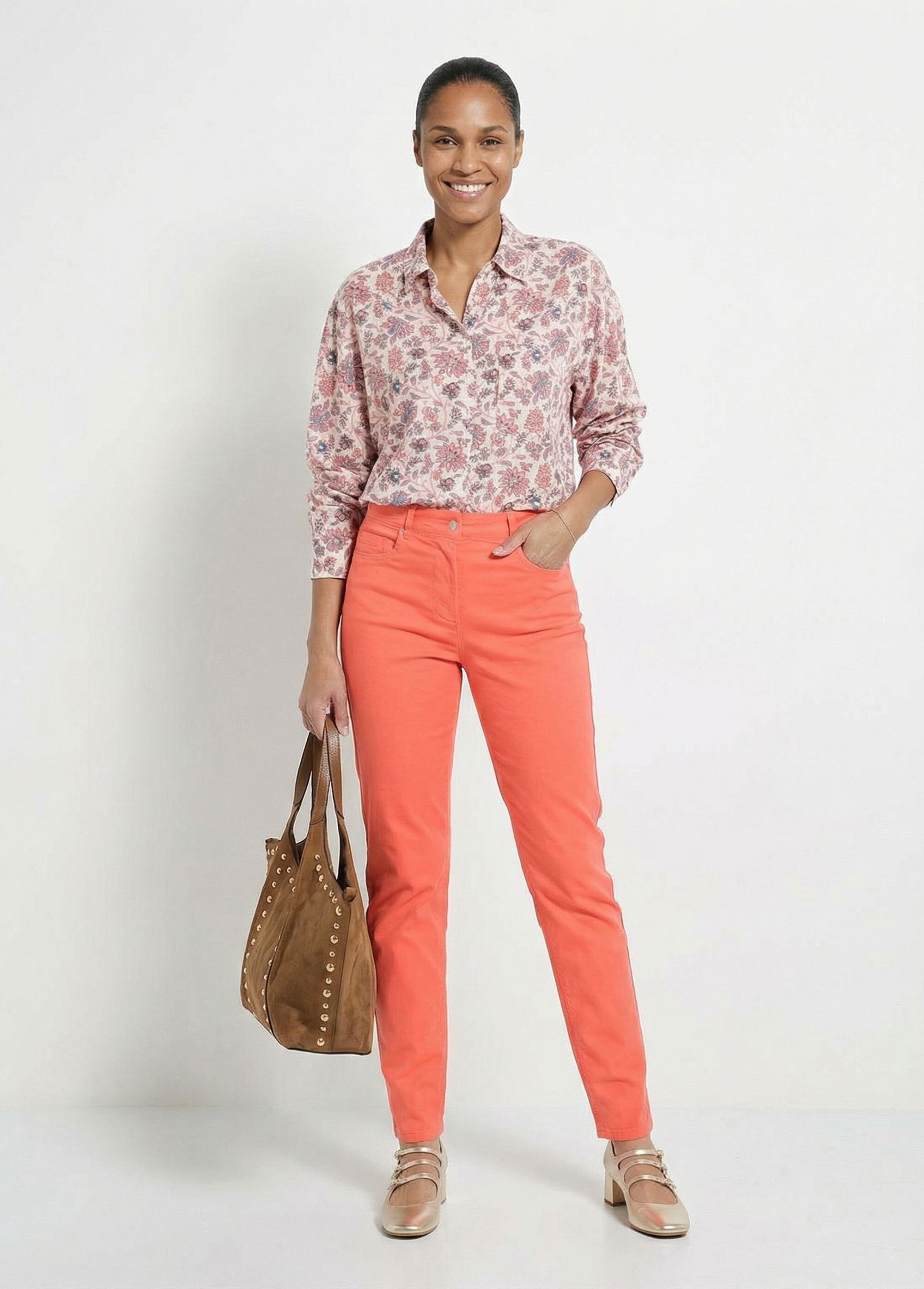 Pantalon droit 5 poches coton stretch Femme Rose NANTERRE MV1