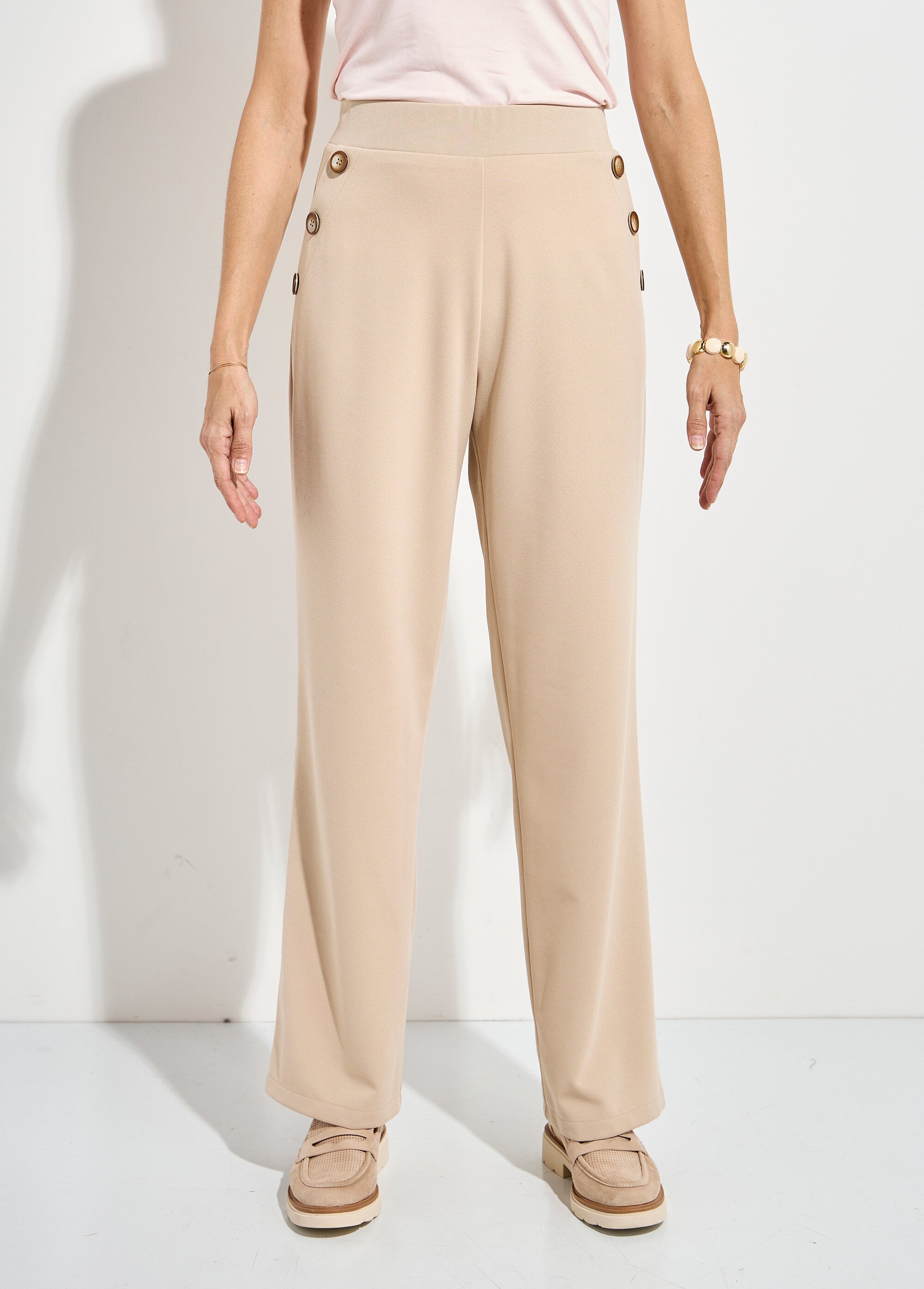 Pantalon large uni taille semi-élastiquée Femme Beige NOLA FA1