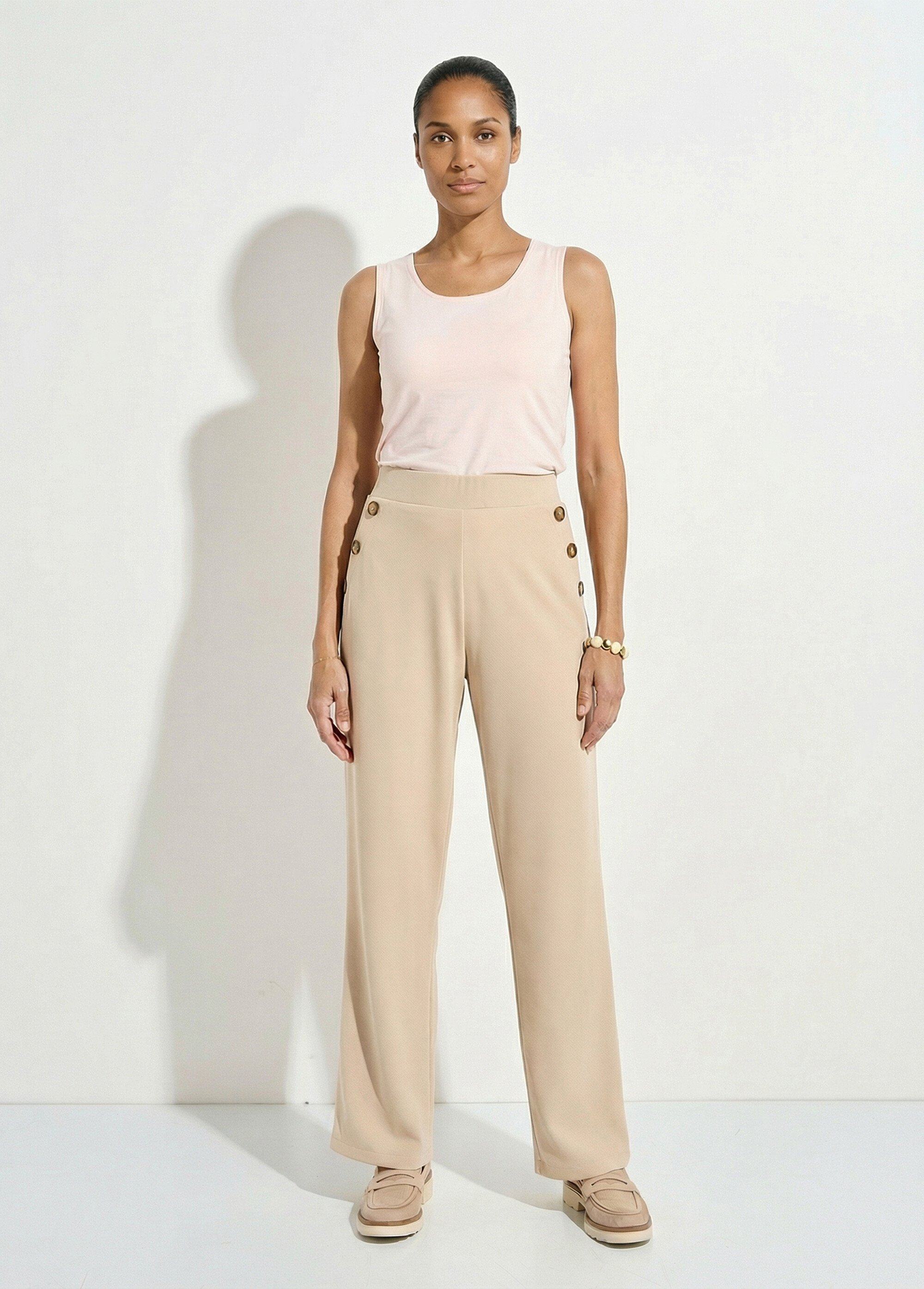 Pantalon large uni taille semi-élastiquée Femme Beige NOLA SF1