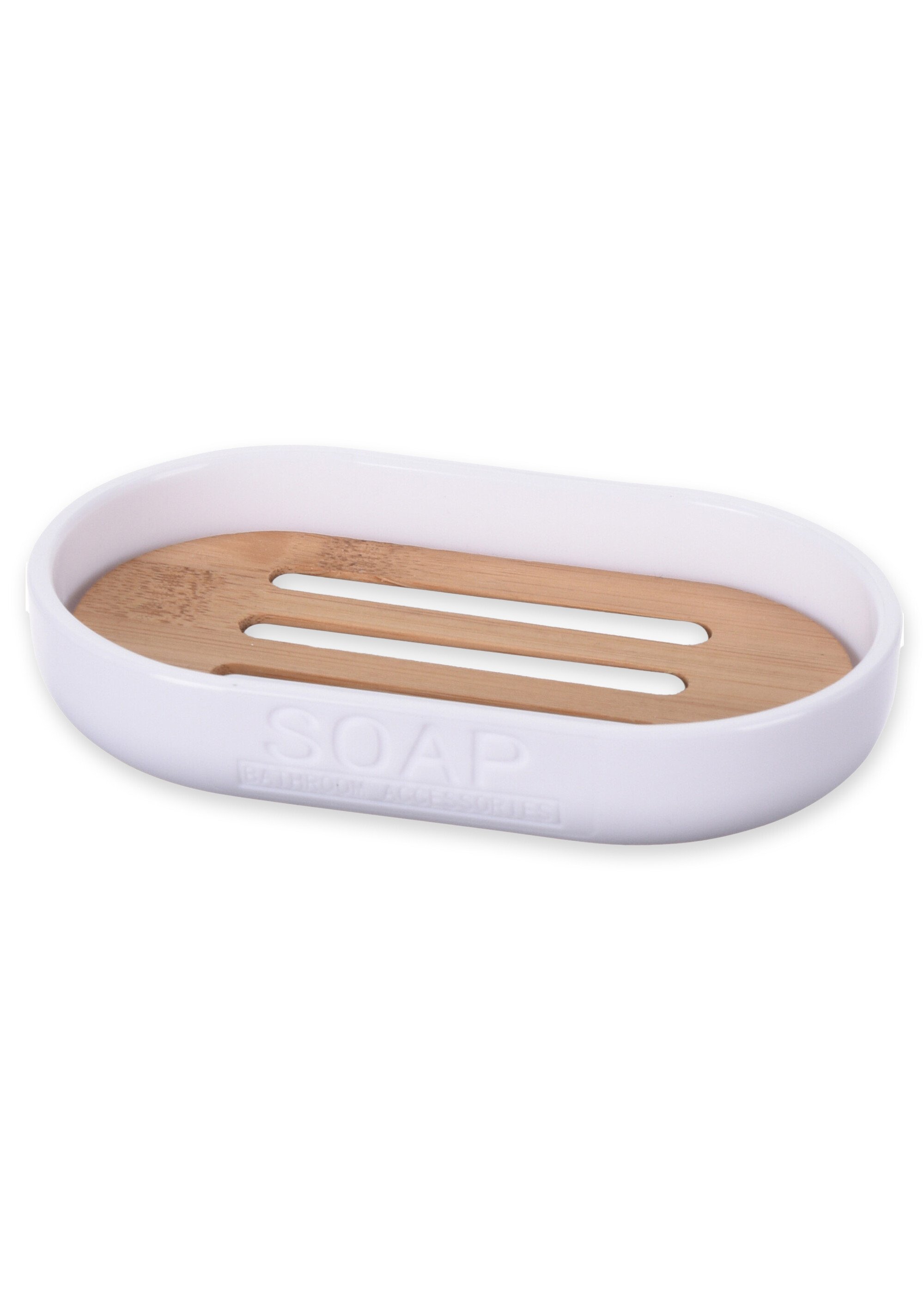 Porte savon détail bambou, Letters Blanc KP-170456610 FA1
