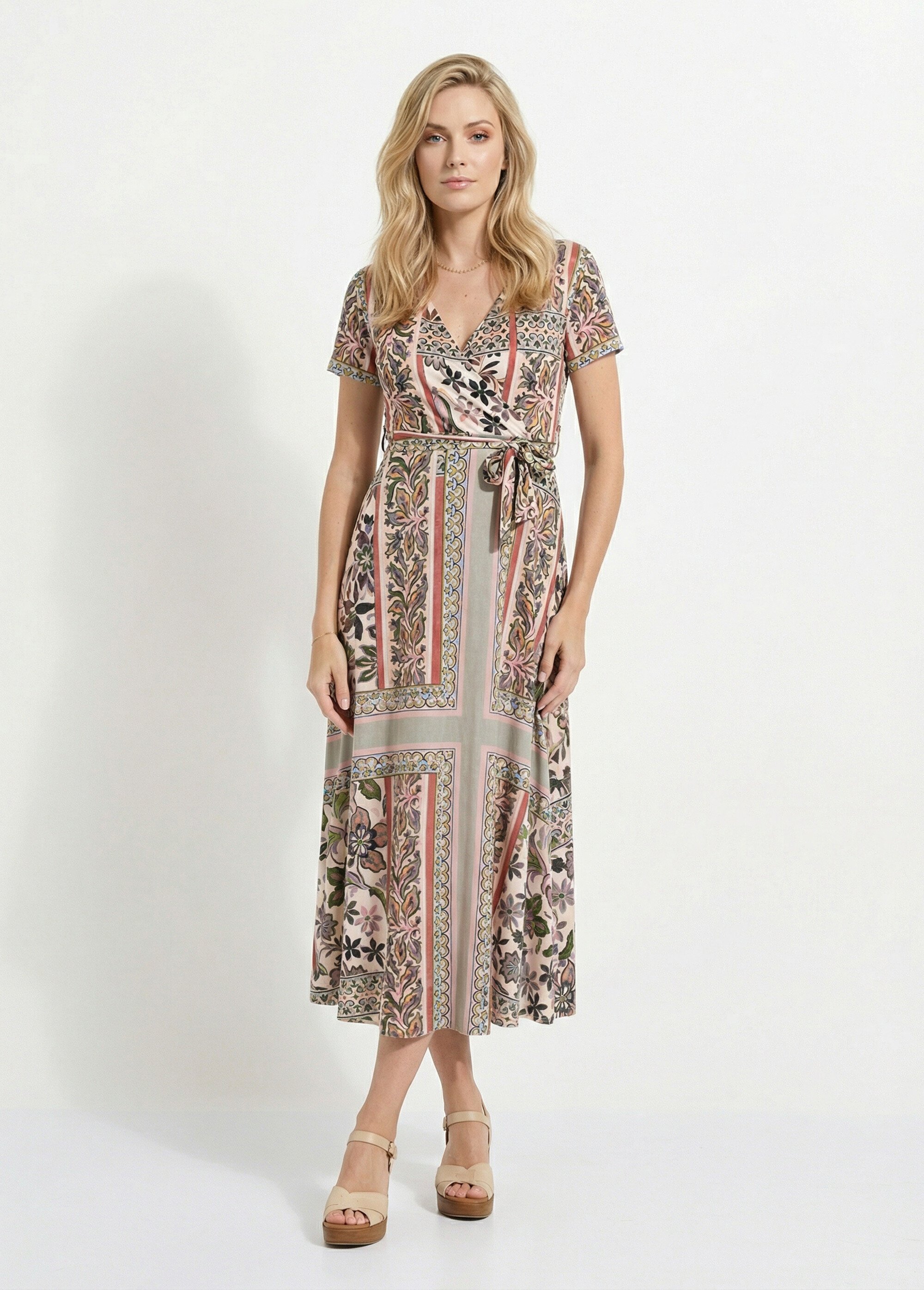 Robe longue cache-coeur imprimée Femme ROSE ET KAKI EFIRA FA1