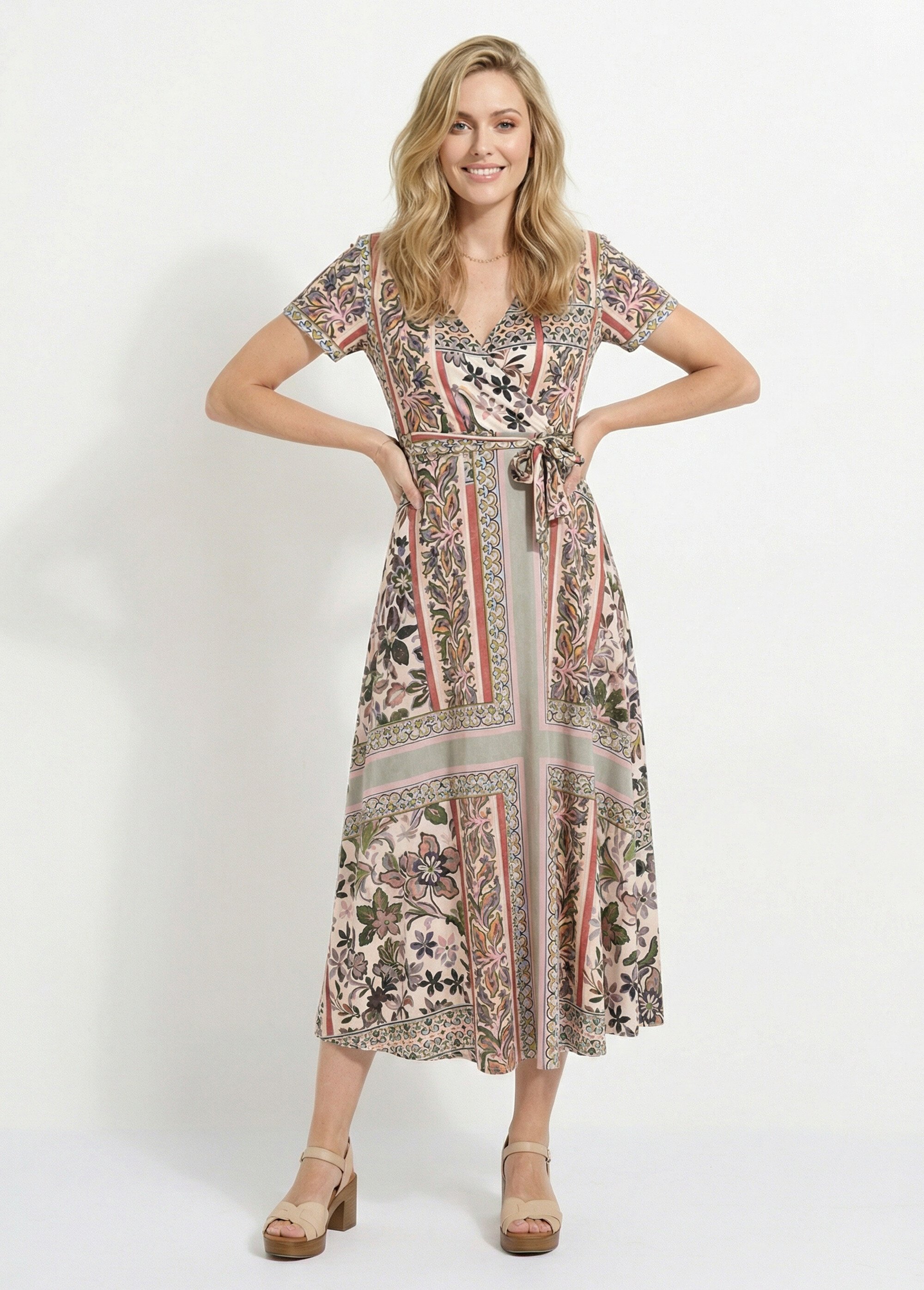 Robe longue cache-coeur imprimée Femme ROSE ET KAKI EFIRA MV1