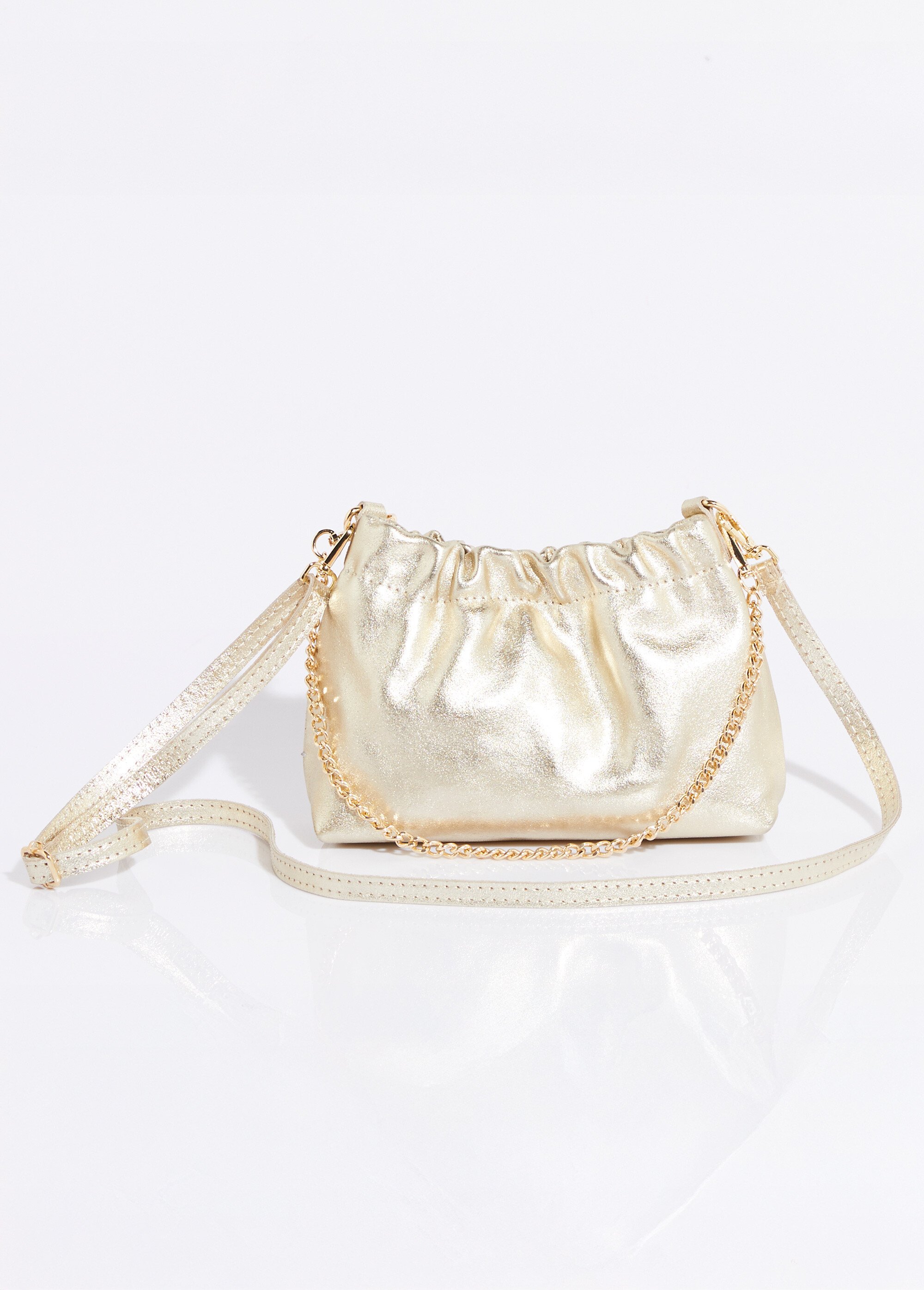 Sac plissé cuir bandoulière métal