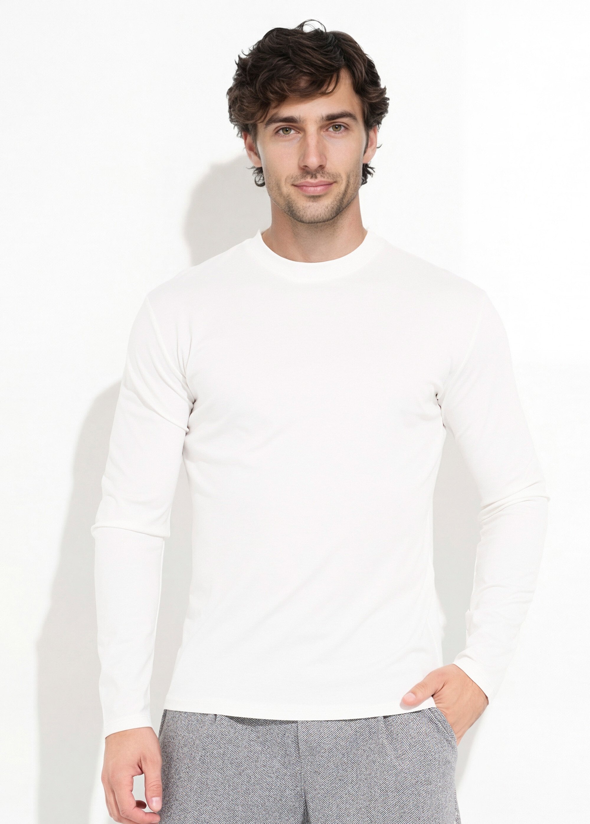 T-shirt à manches longues avec stretch Homme Blanc FRI7049 FA1