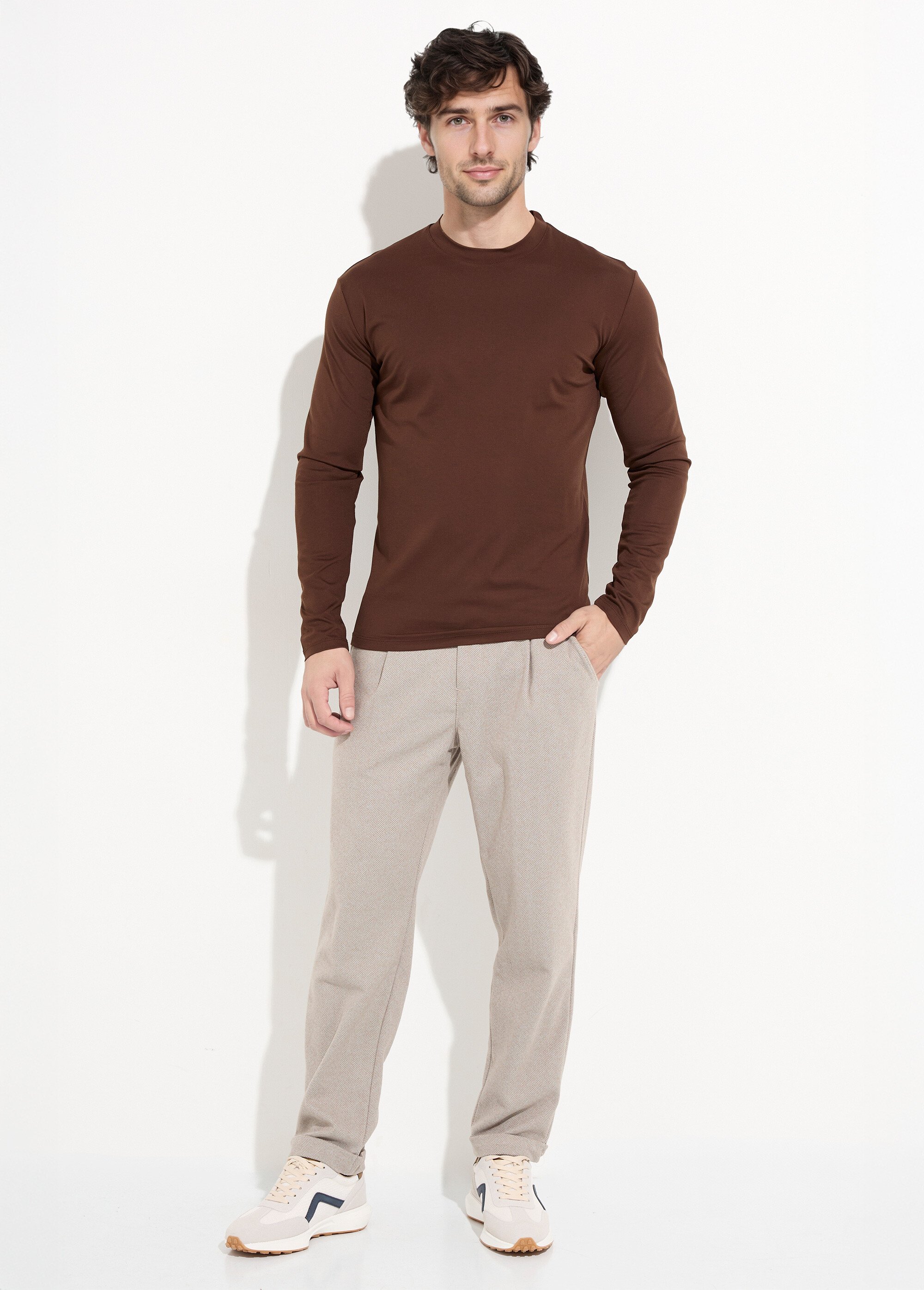 T-shirt à manches longues avec stretch Homme Marron FRI7049 SF1