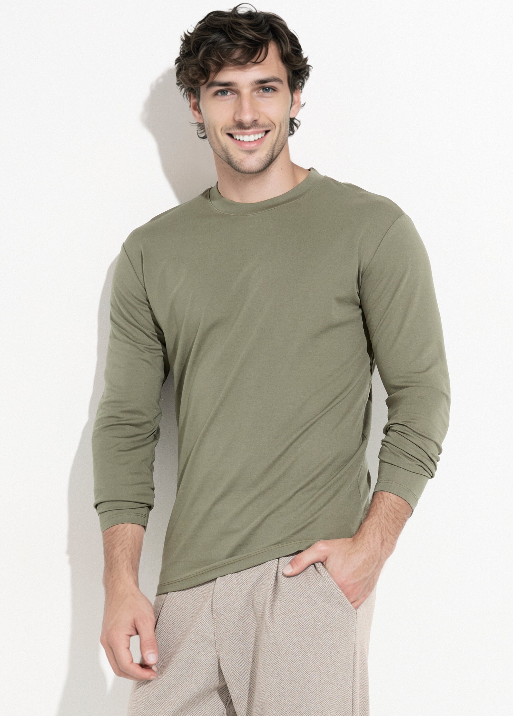 T-shirt à manches longues avec stretch Homme Vert FRI7049 MV1