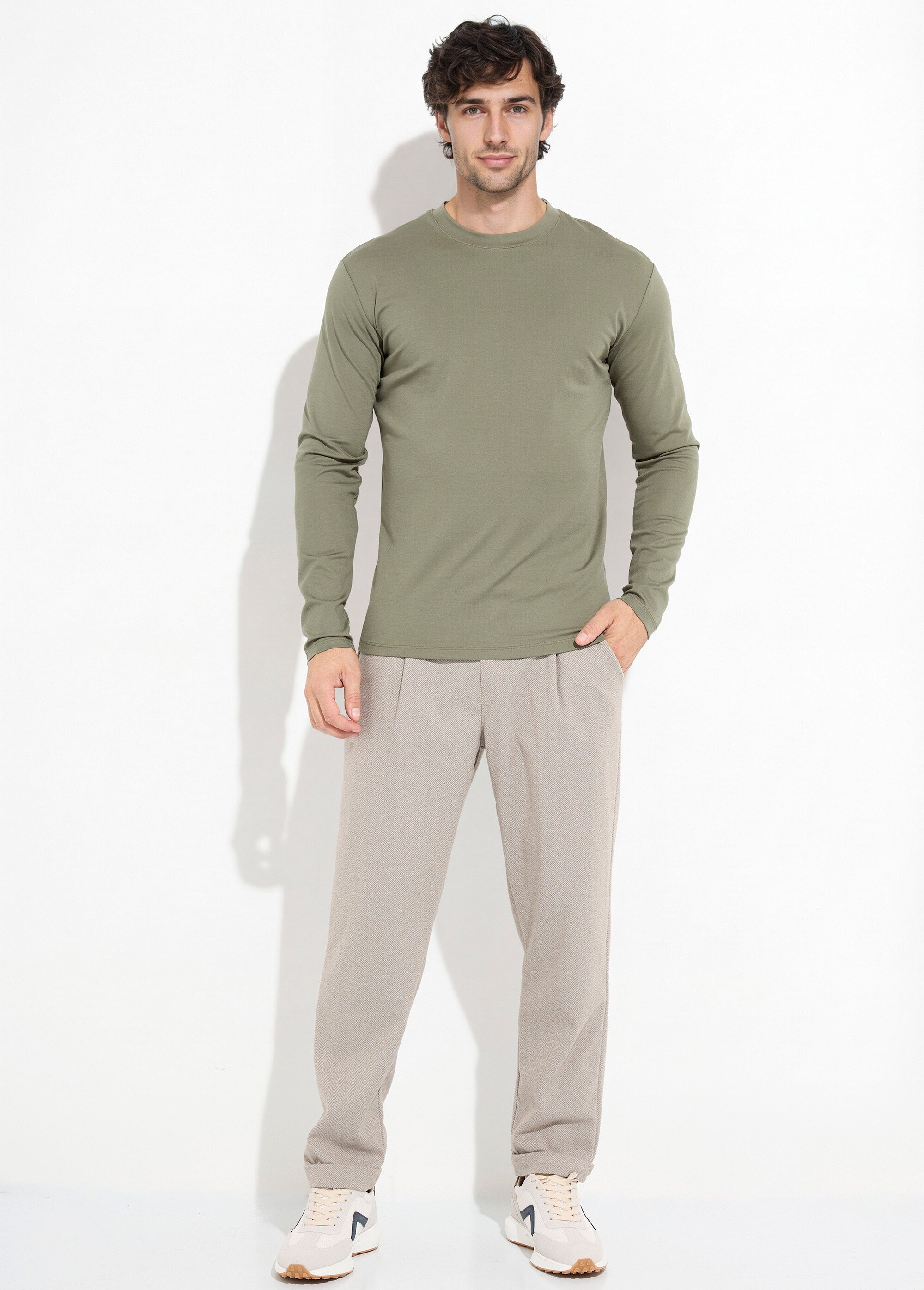T-shirt à manches longues avec stretch Homme Vert FRI7049 SF1