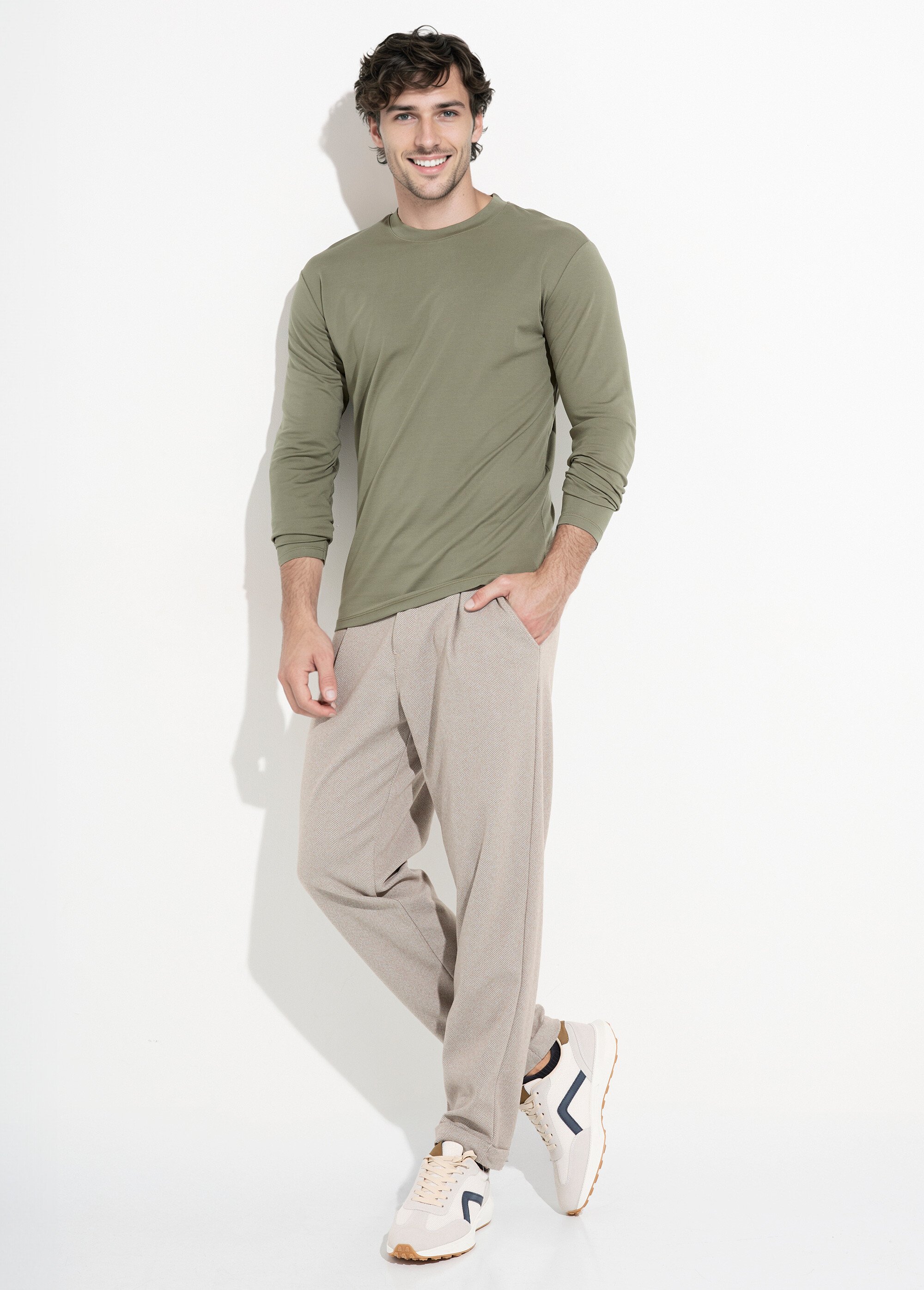 T-shirt à manches longues avec stretch Homme Vert FRI7049 SI1