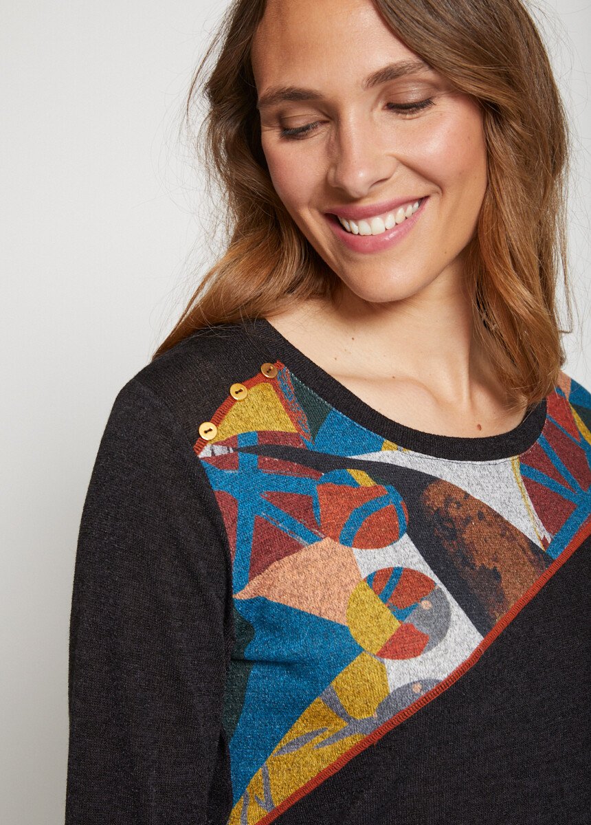T-shirt long empiècements asymétriques