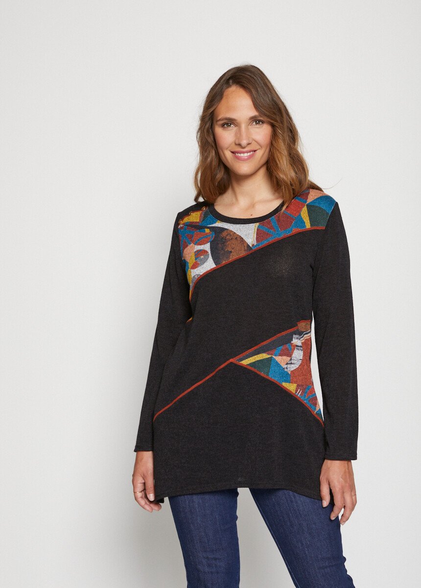 T-shirt long empiècements asymétriques