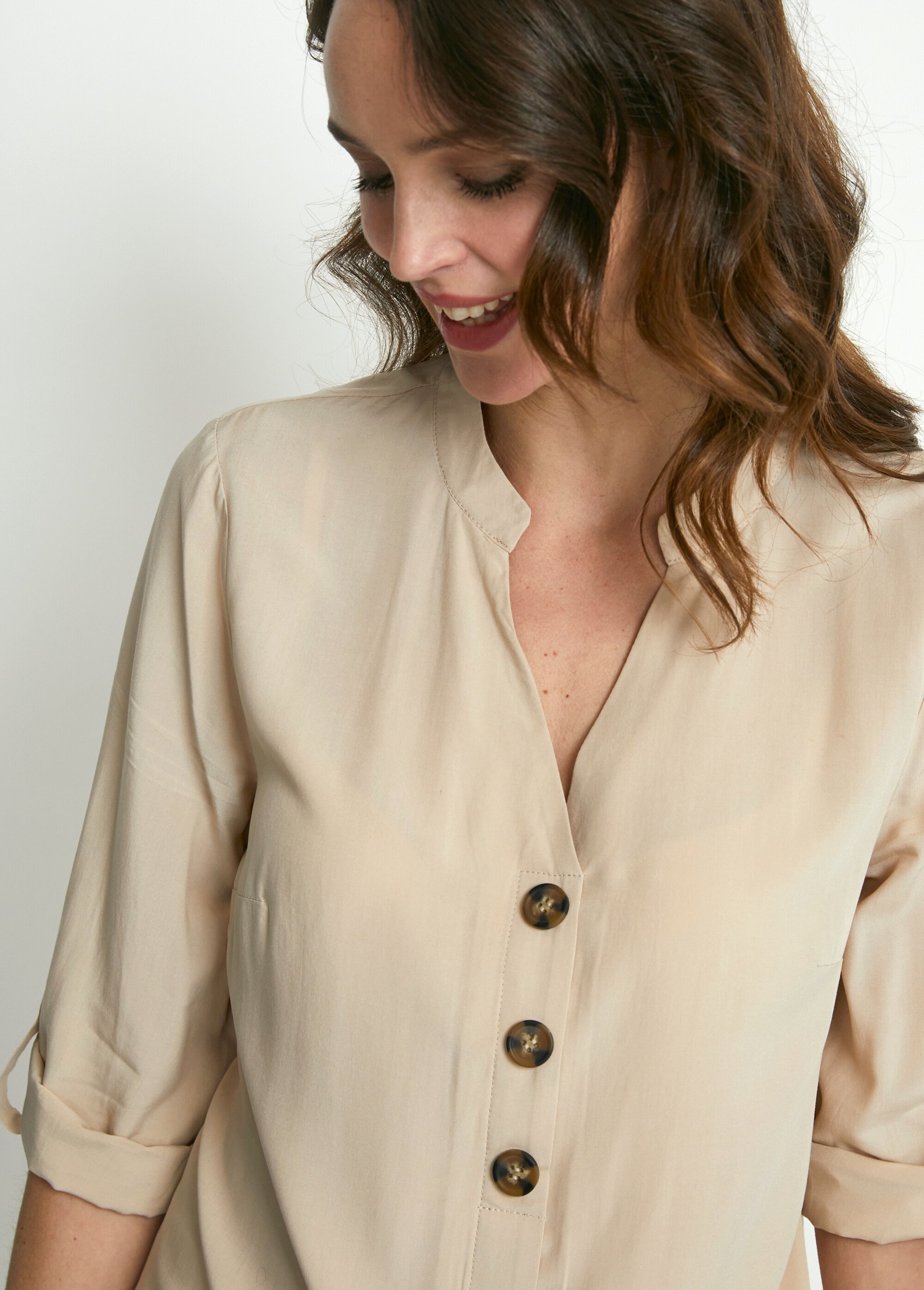 Tunique Sigrid Olsen Femme M - Manches 3/4 Coton Bleu Imprimé Coquillage Brodé