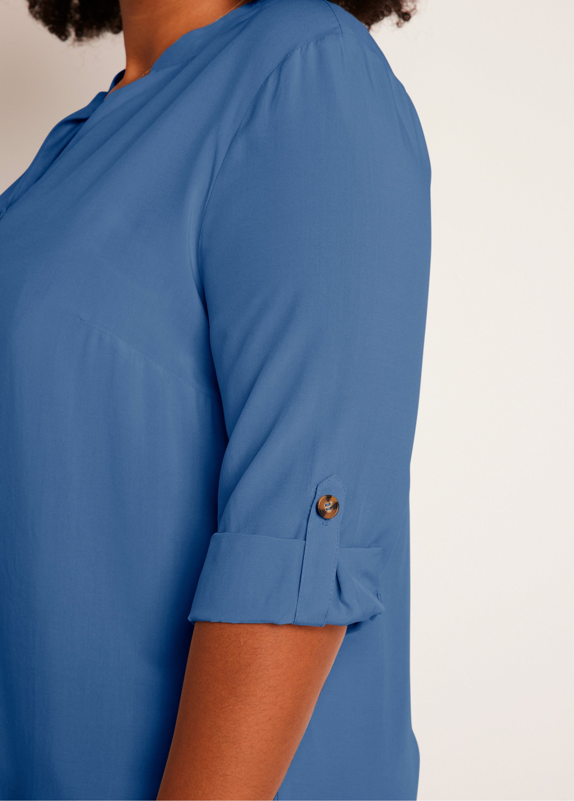Blouse manches trois quarts rayée contenant du lin VERT pour femme