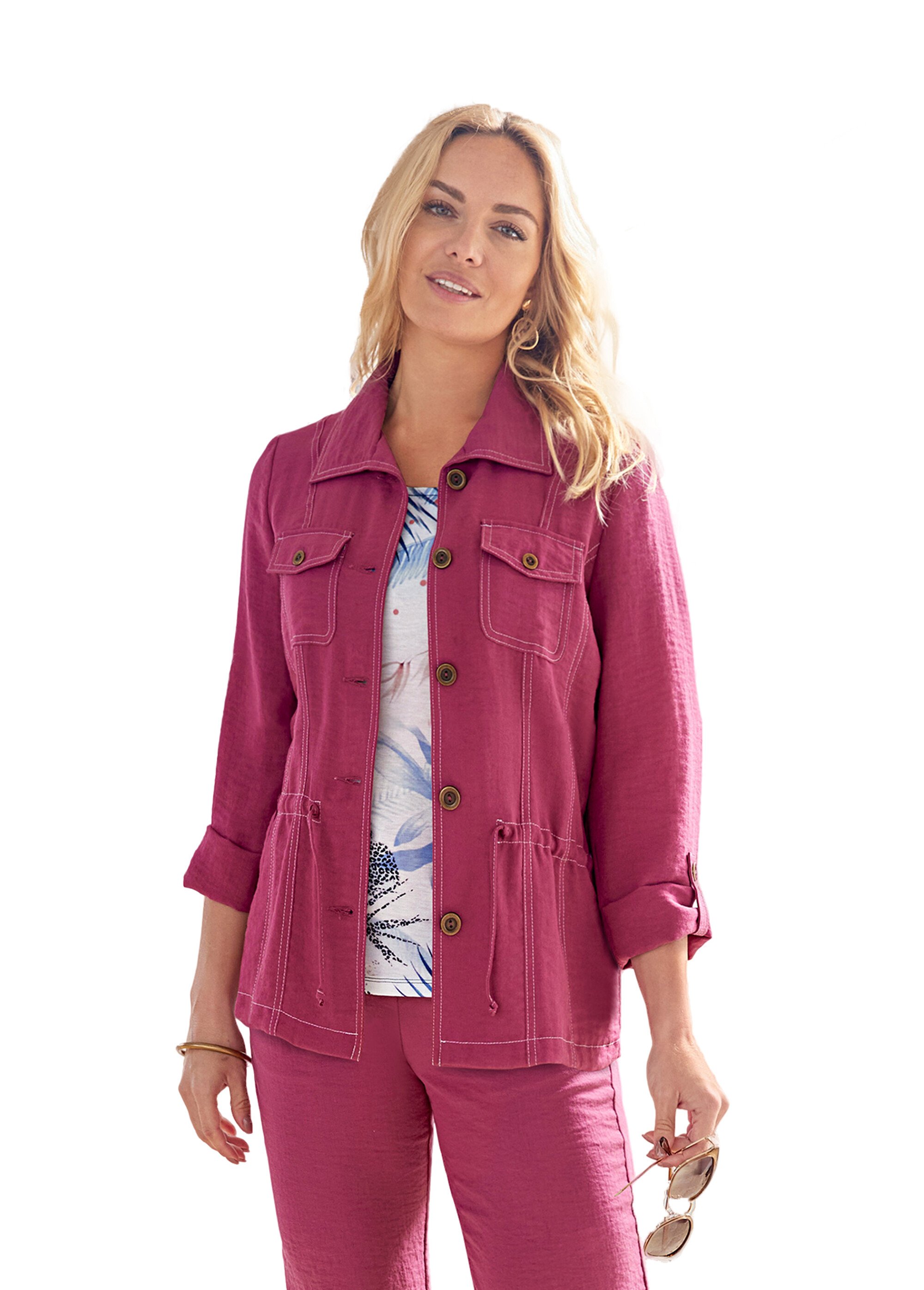 Veste col chemise tissu effet lin