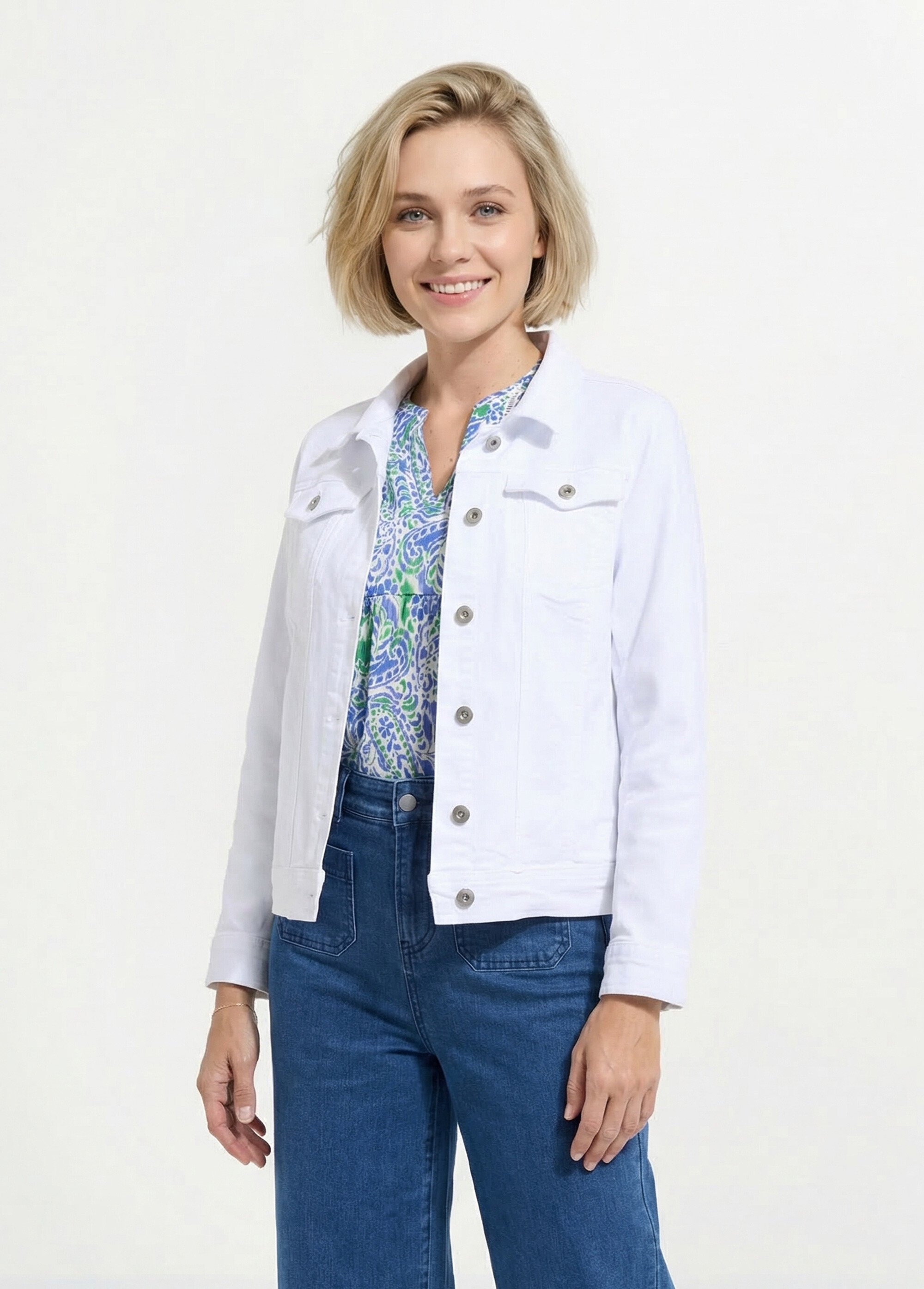 Veste en jean droite boutonnée Femme Blanc TEXIER FA1