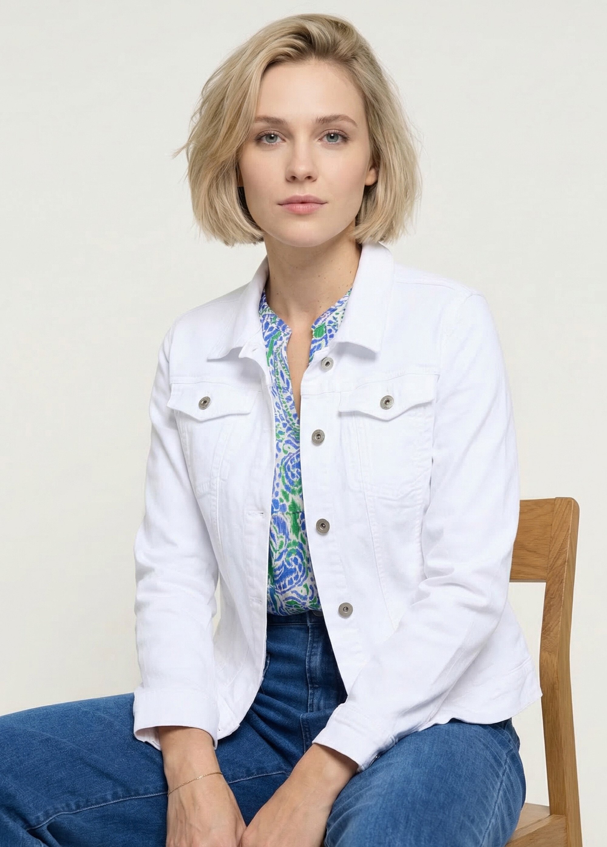 Veste en jean droite boutonnée Femme Blanc TEXIER MV1