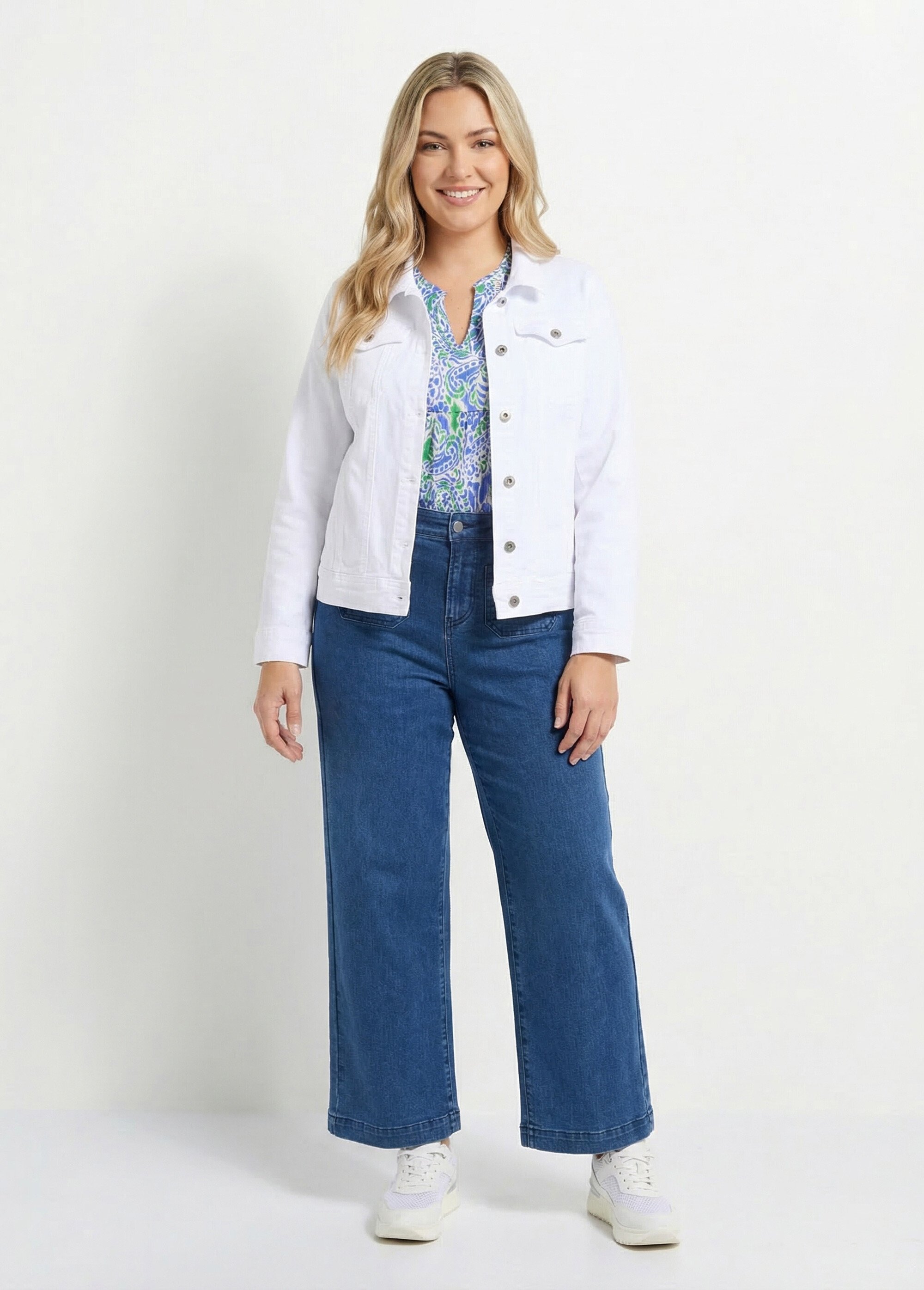 Veste en jean droite boutonnée Femme Grande Taille Blanc TEXIER SF1