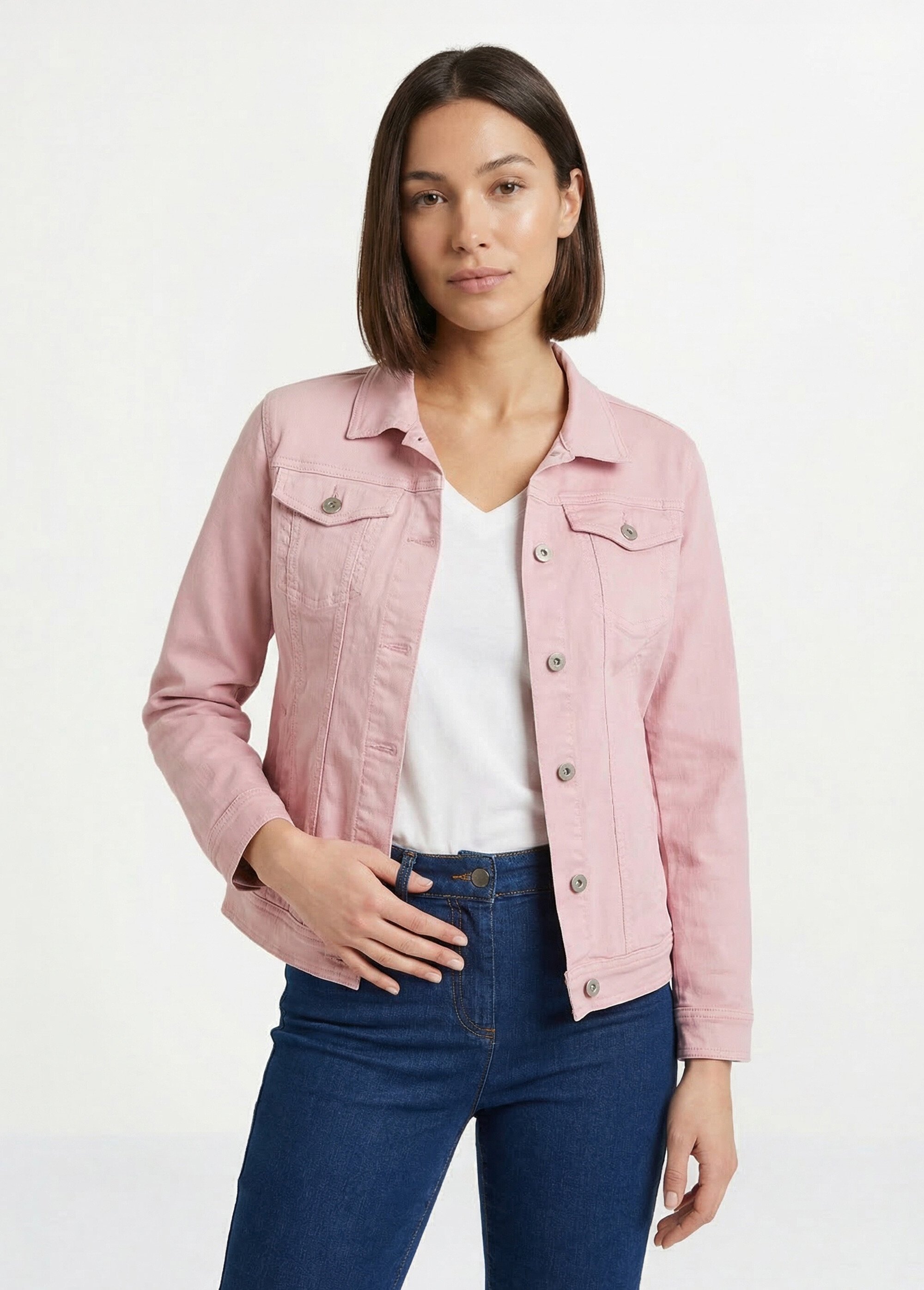 Veste en jean droite boutonnée Femme Rose TEXIER FA1