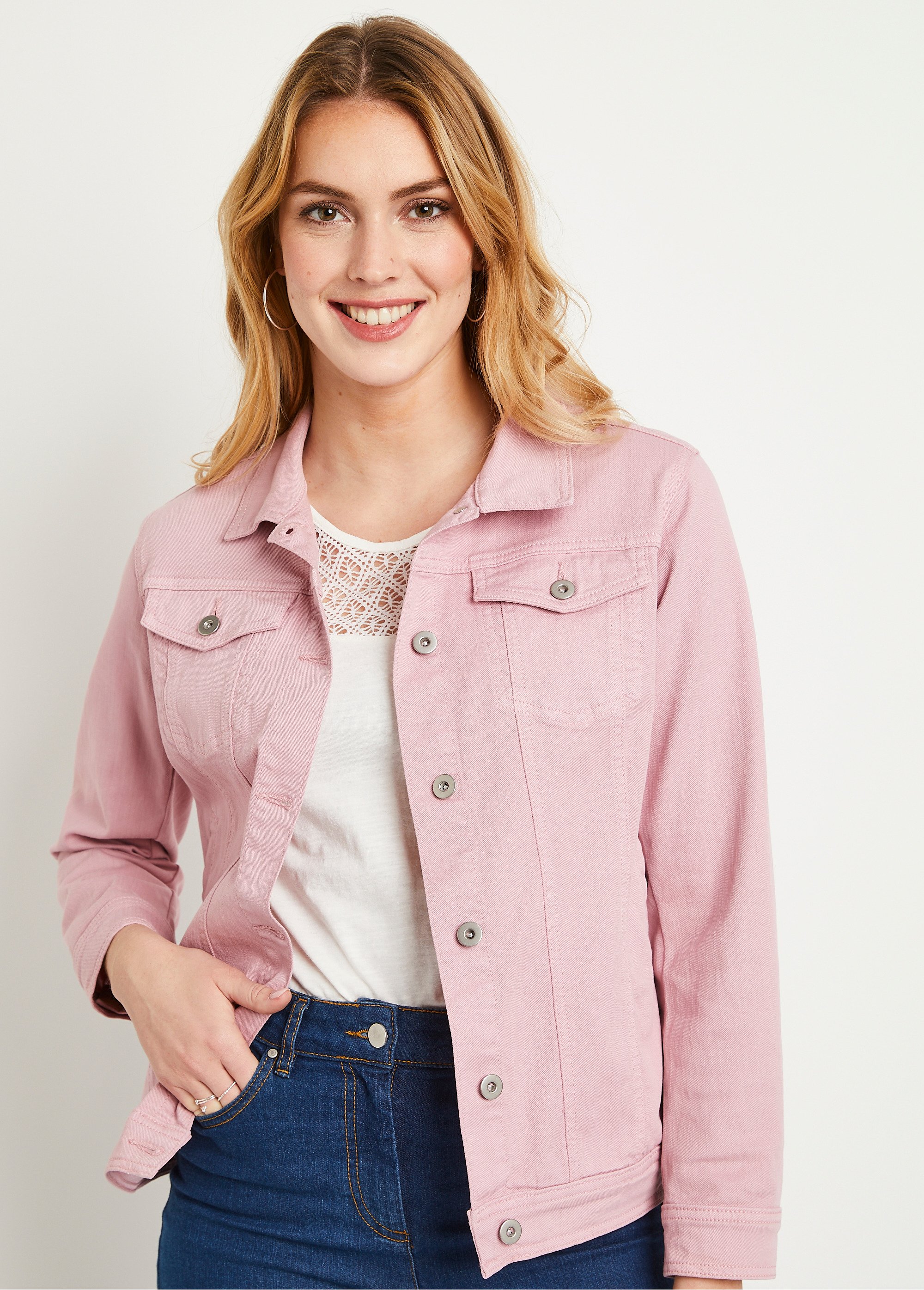 Veste en jean droite boutonnée Femme Rose TEXIER FA2