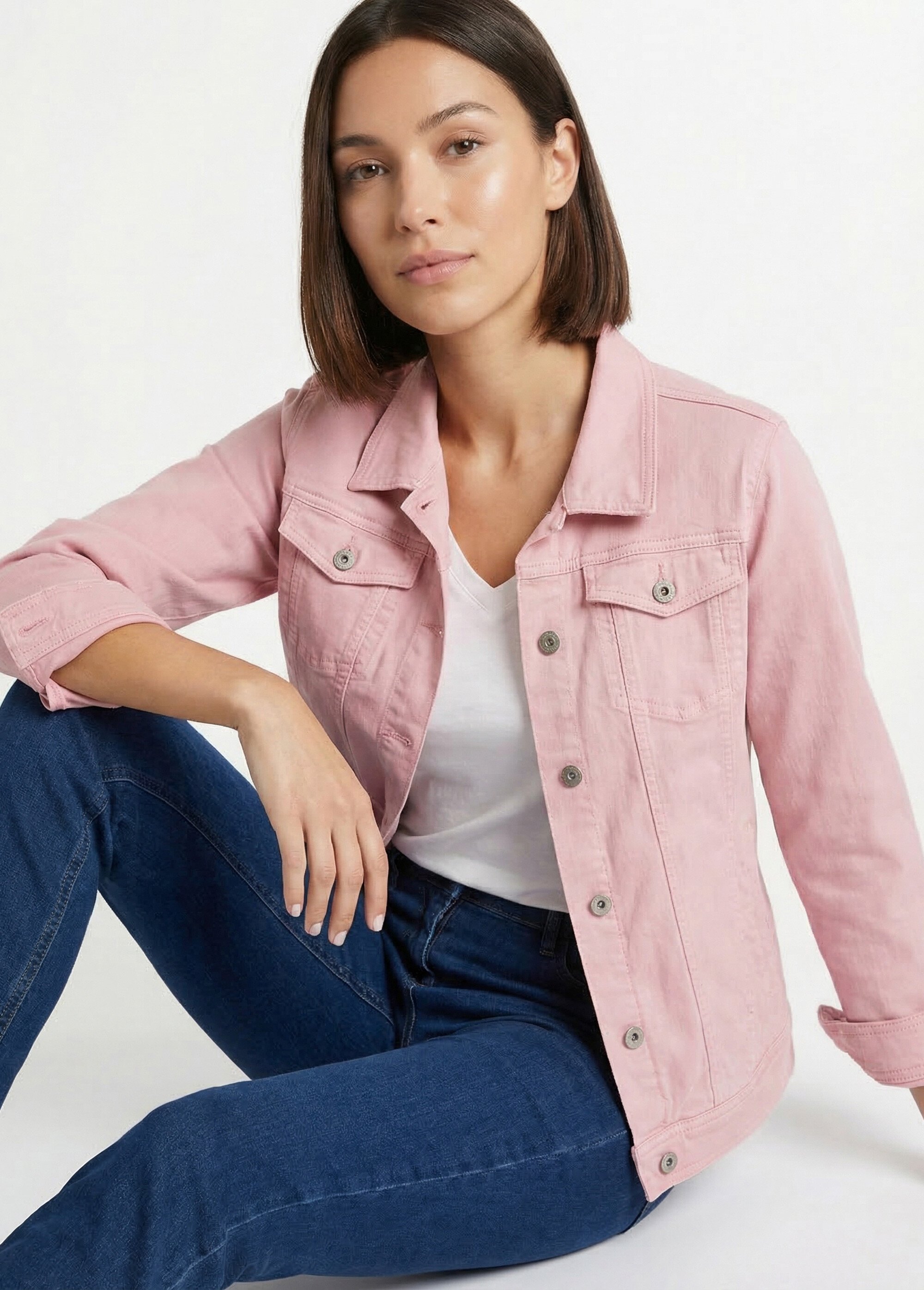 Veste en jean droite boutonnée