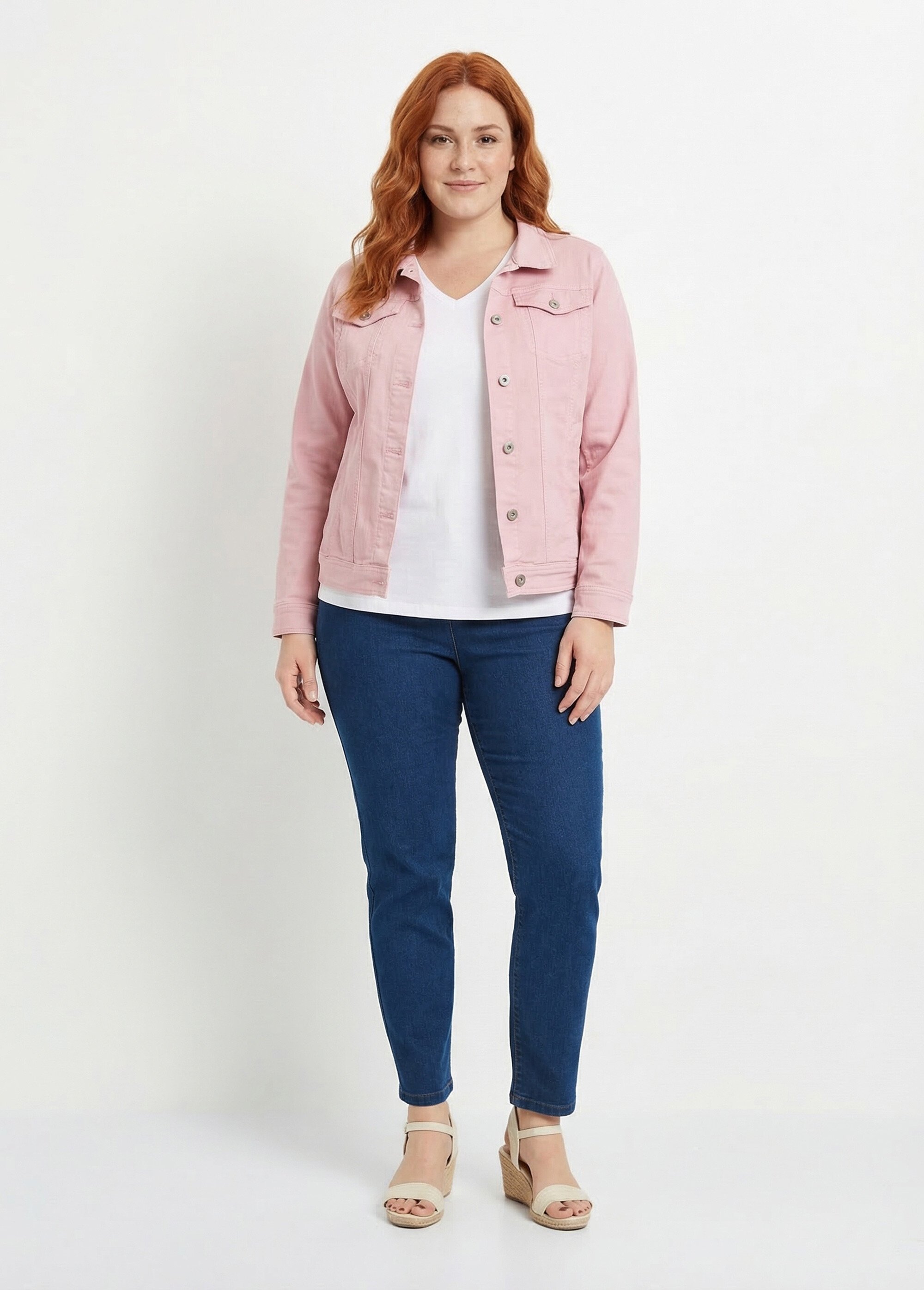 Veste en jean droite boutonnée Femme Grande Taille Rose TEXIER SF1