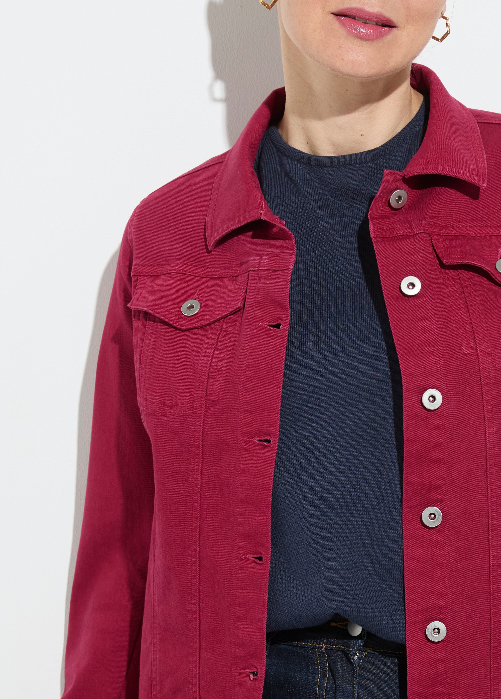 Veste en jean droite boutonnée