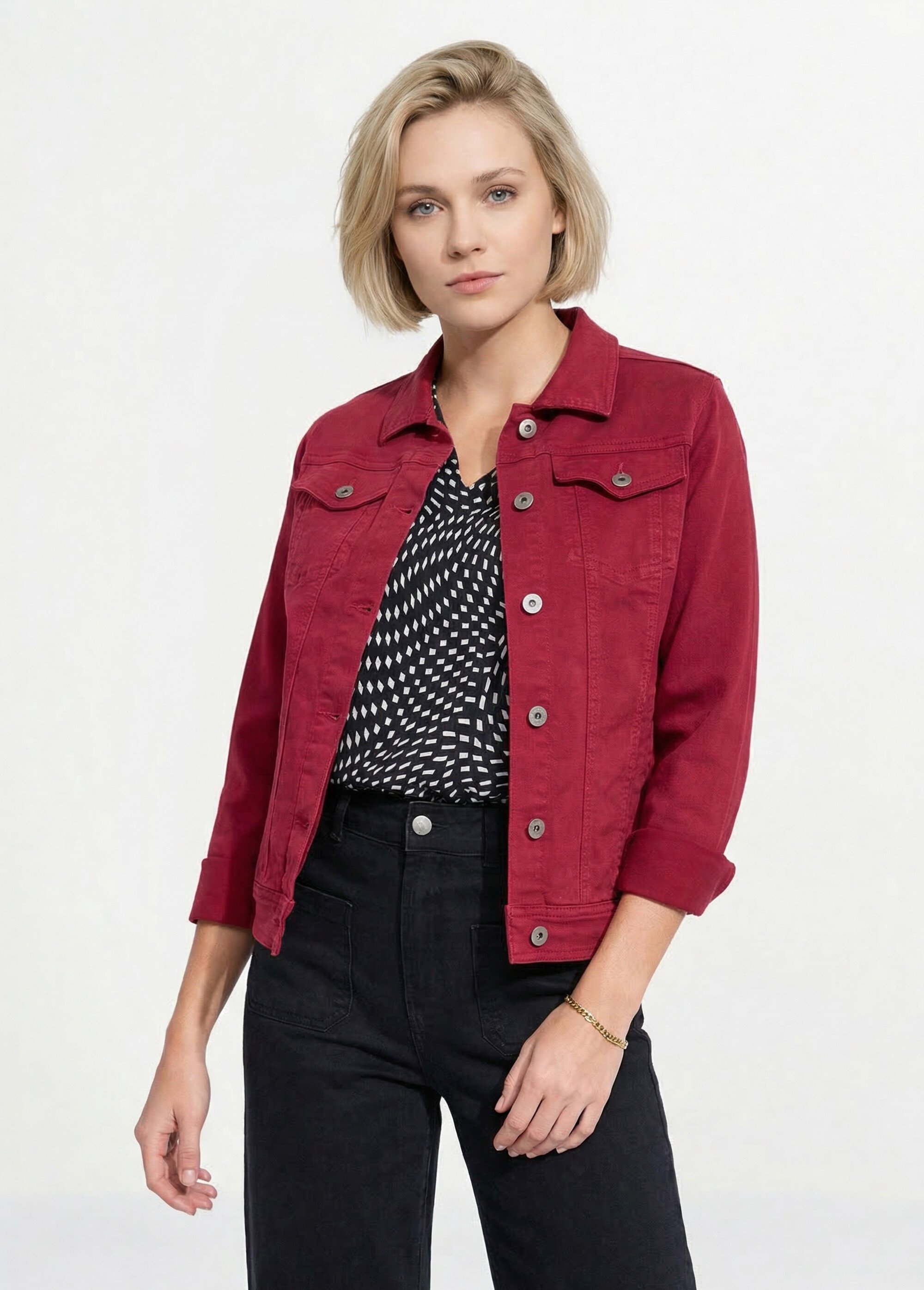 Veste en jean droite boutonnée Femme Rouge TEXIER FA1