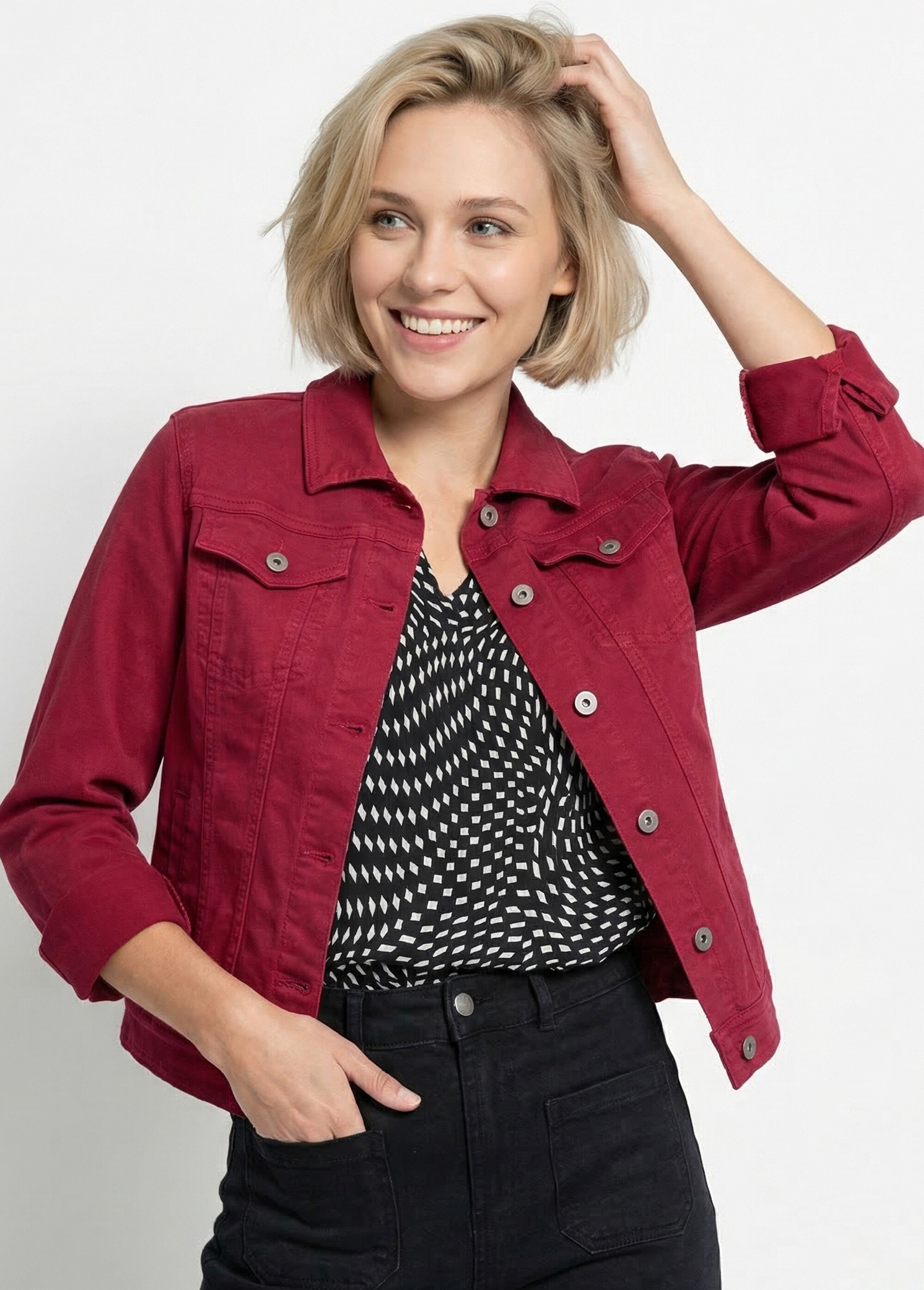 Veste en jean droite boutonnée Femme Rouge TEXIER MV1