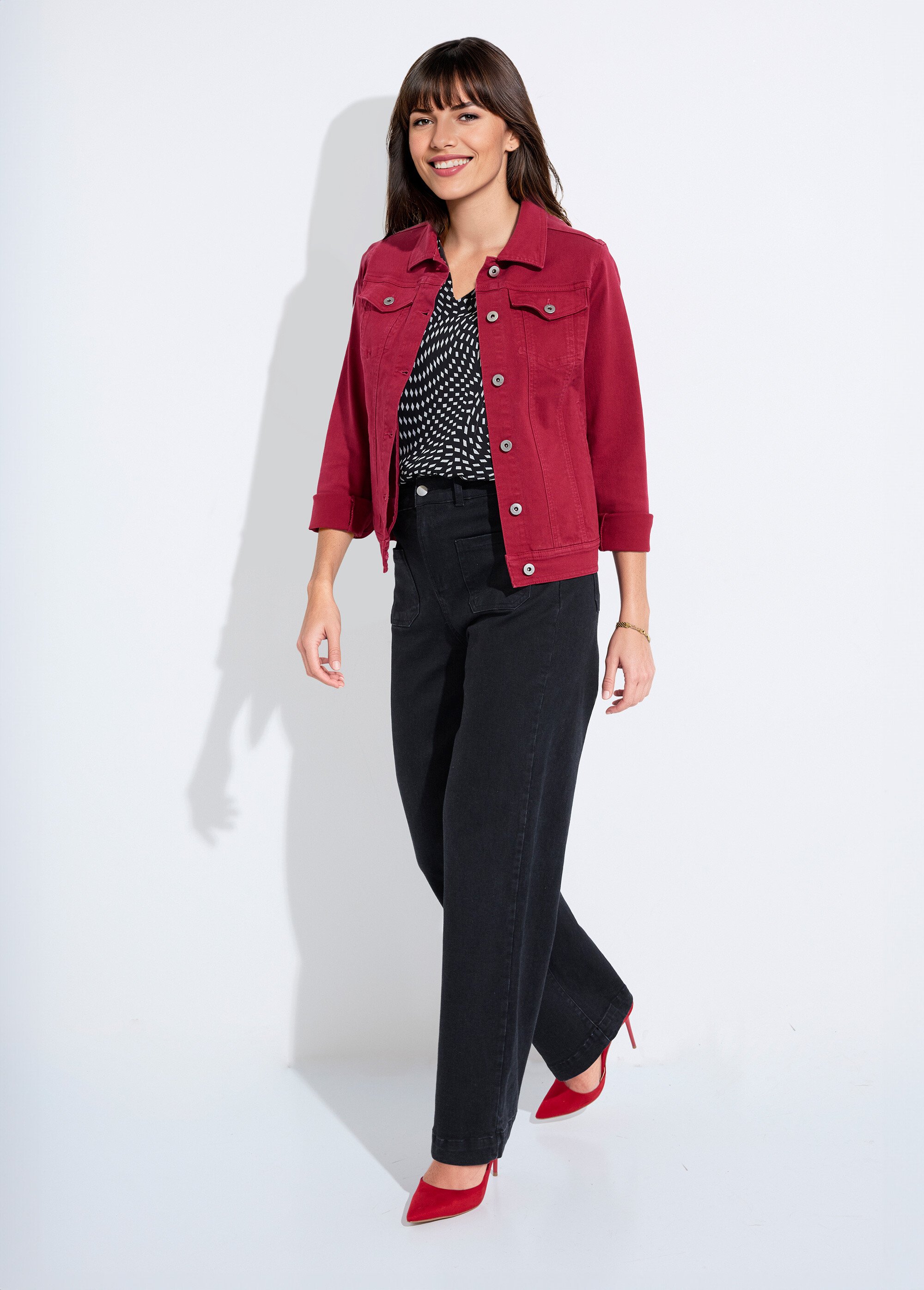 Veste en jean droite boutonnée Femme Rouge TEXIER SF1