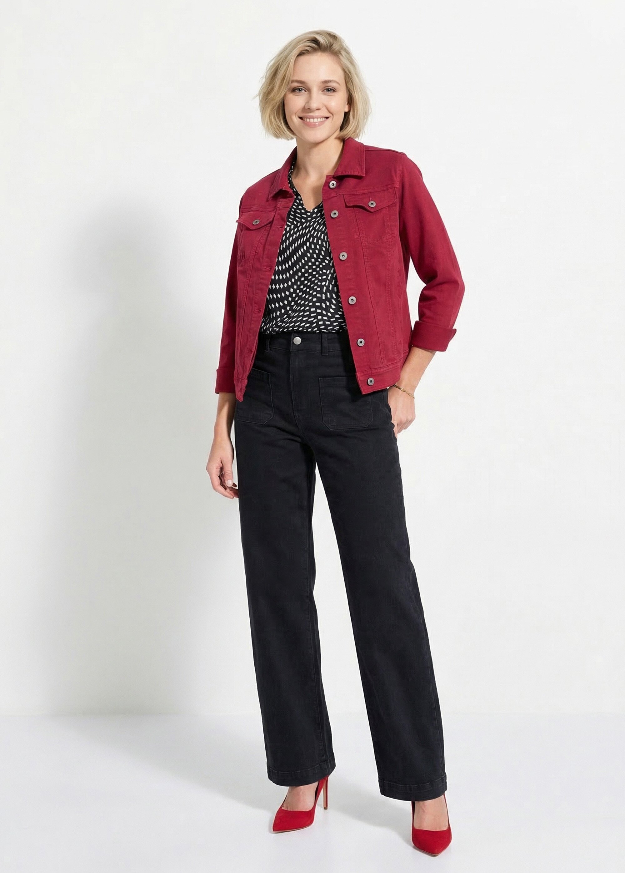 Veste en jean droite boutonnée Femme Rouge TEXIER SF1