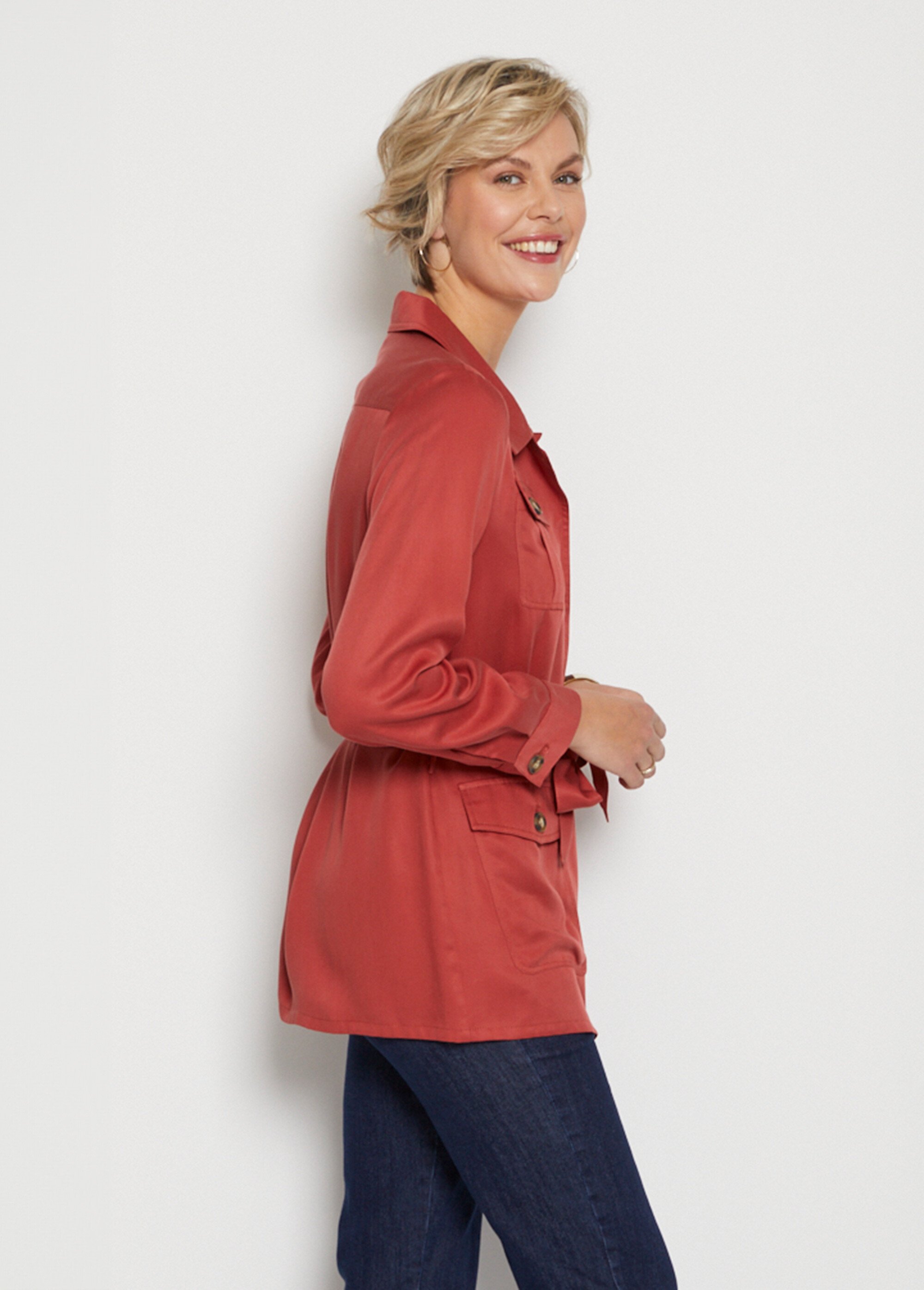 Veste saharienne Lyocell ceinturée Femme Rouge TENDELLE DR1