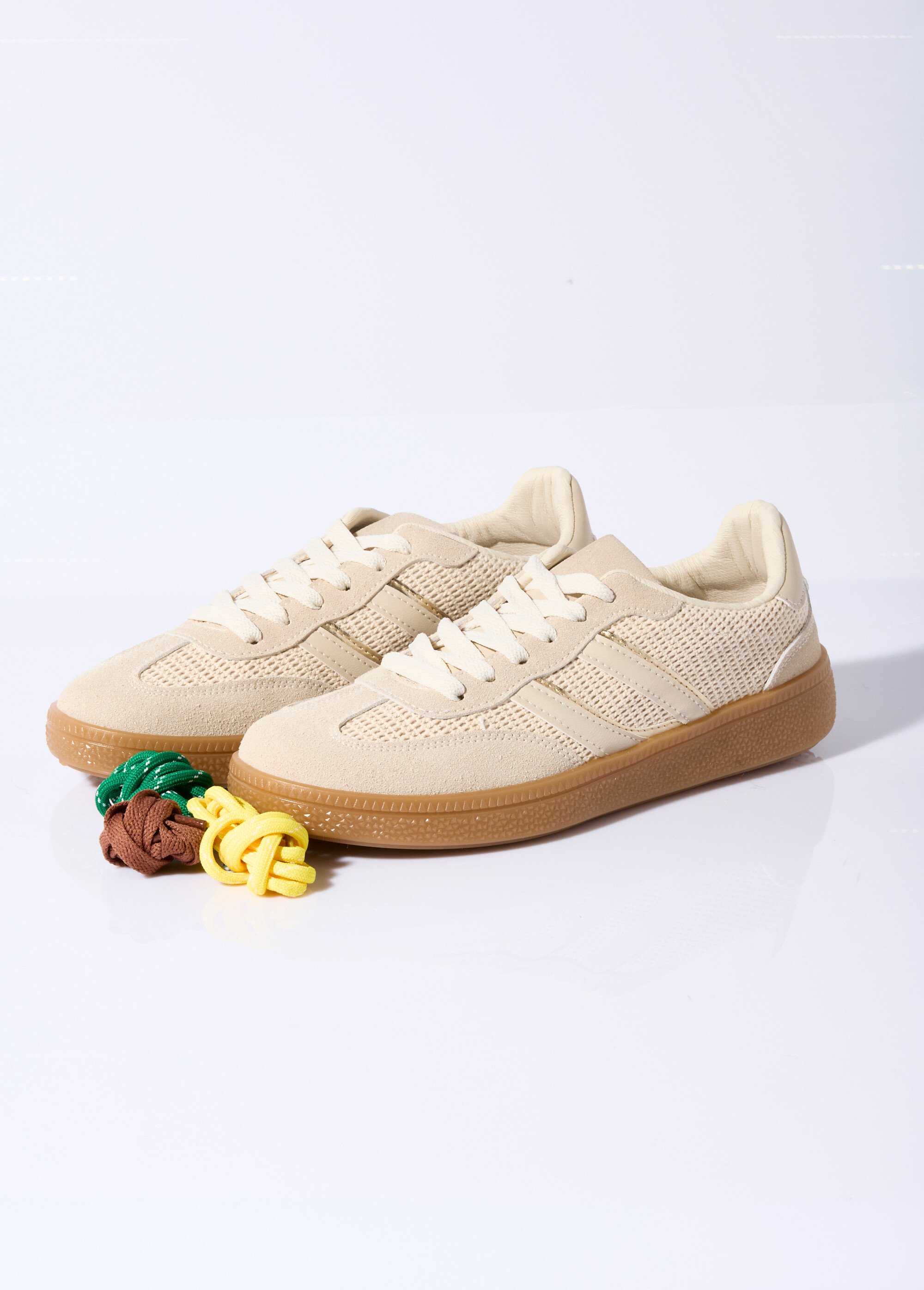 Baskets multimatières + 3 paires lacets Femme Beige LBS-DKB9512 DE1