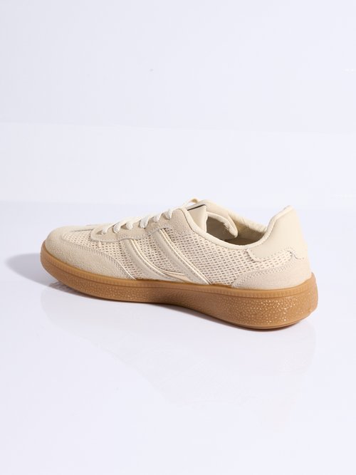Baskets multimatières + 3 paires lacets Femme Beige LBS-DKB9512 DO1
