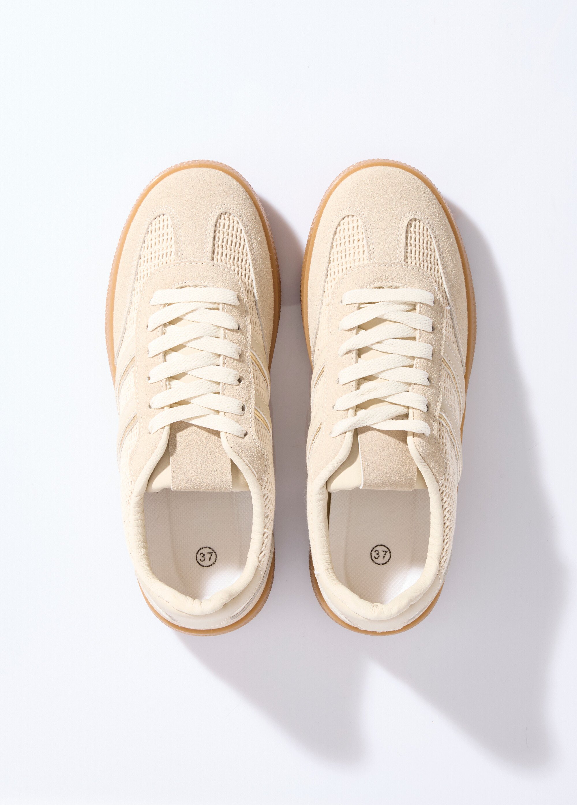 Baskets multimatières + 3 paires lacets Femme Beige LBS-DKB9512 OV1