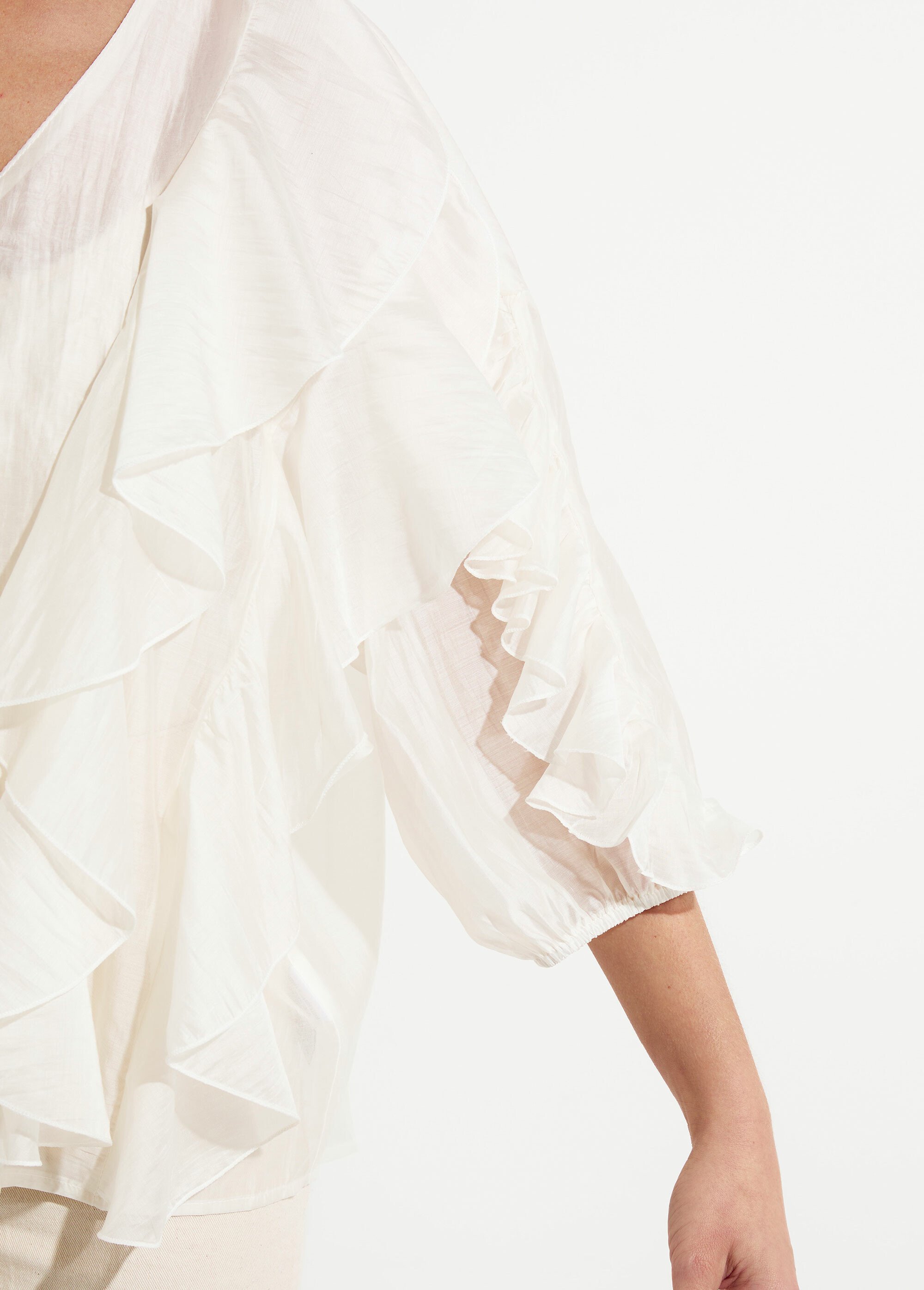 Blouse col V boutonnée à volants