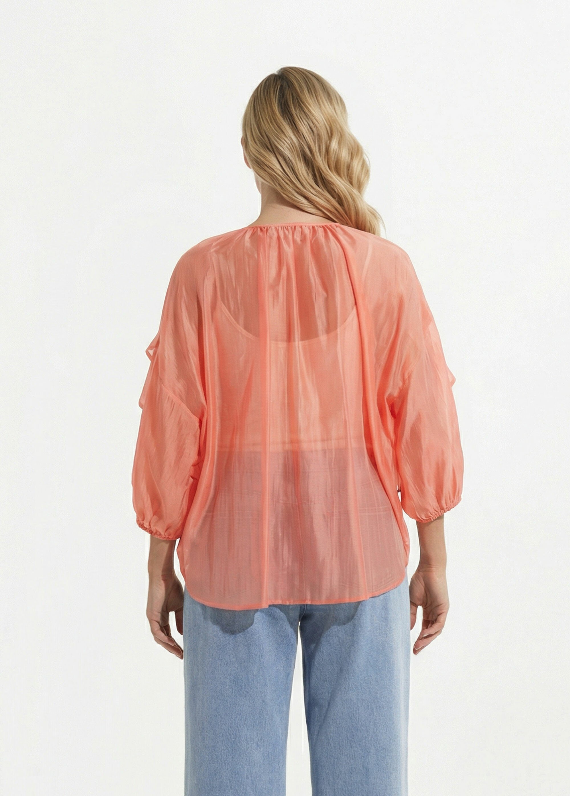 Blouse col V boutonnée à volants Femme Rose JS-CH3610 DO1