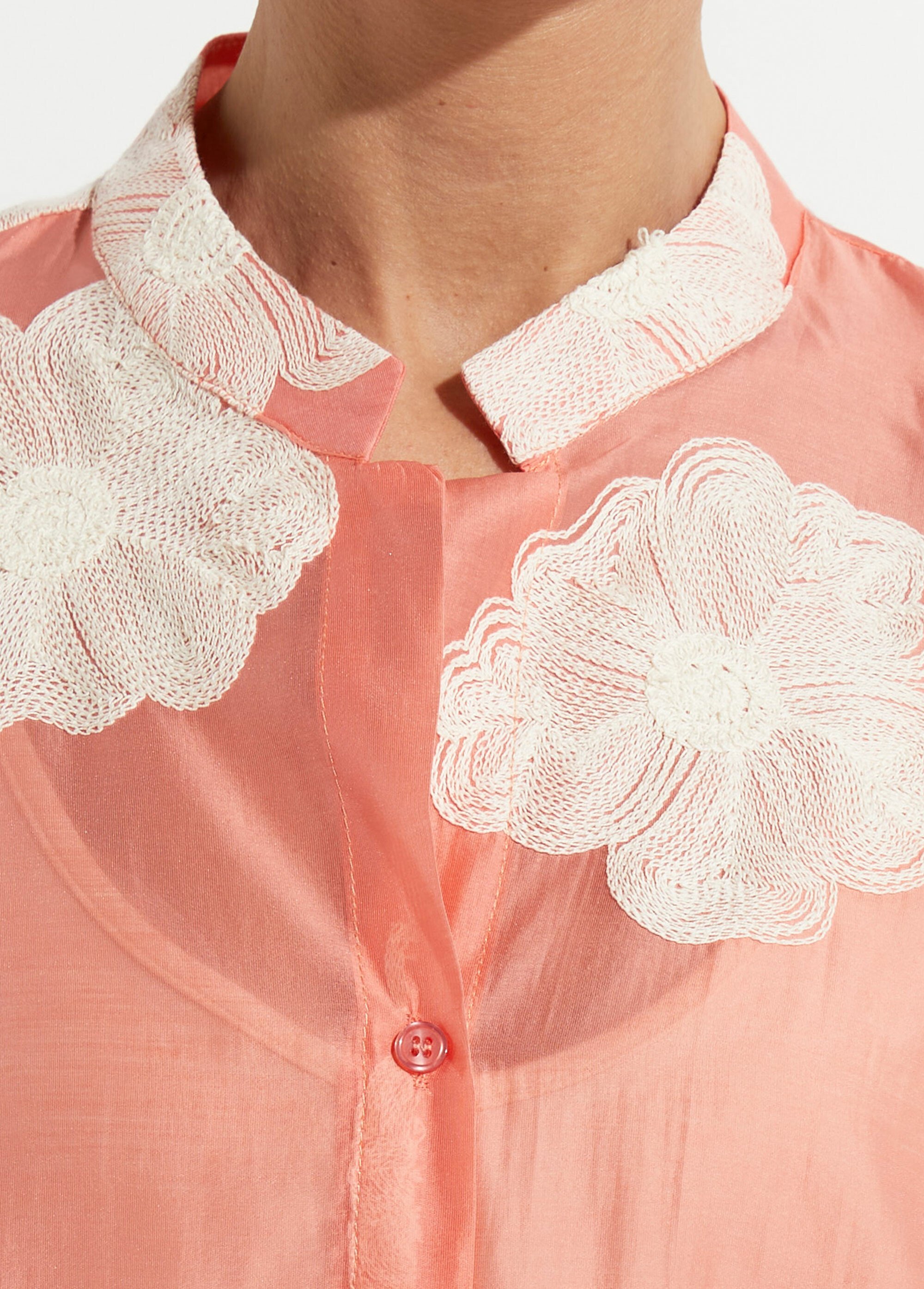 Chemisier en voile, broderies camelias Femme Rose JS-CH3361 DE2