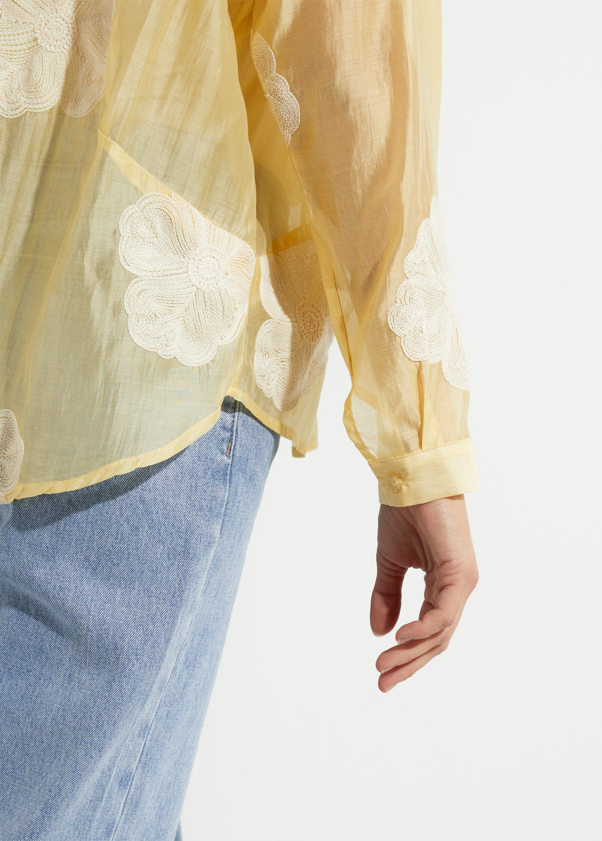 Chemisier en voile, broderies camelias Femme Jaune JS-CH3361 DE1