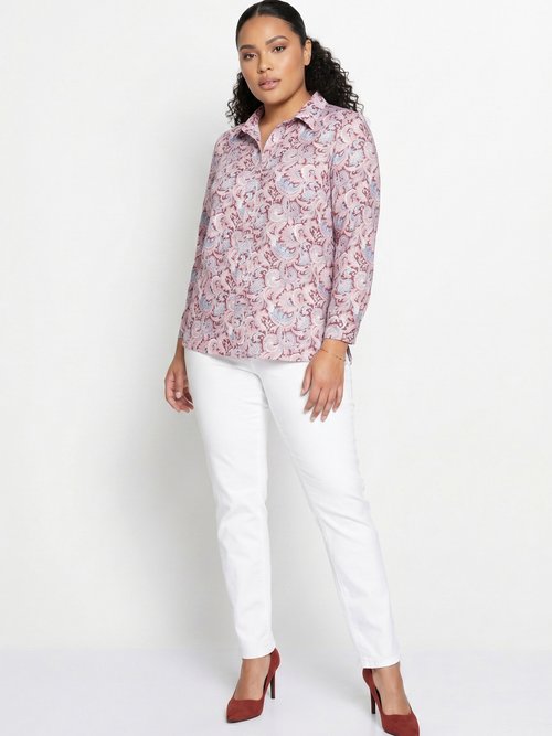 Chemisier long pressionné imprimé façon cachemire Femme Grande Taille Rouge COLMERY SI1