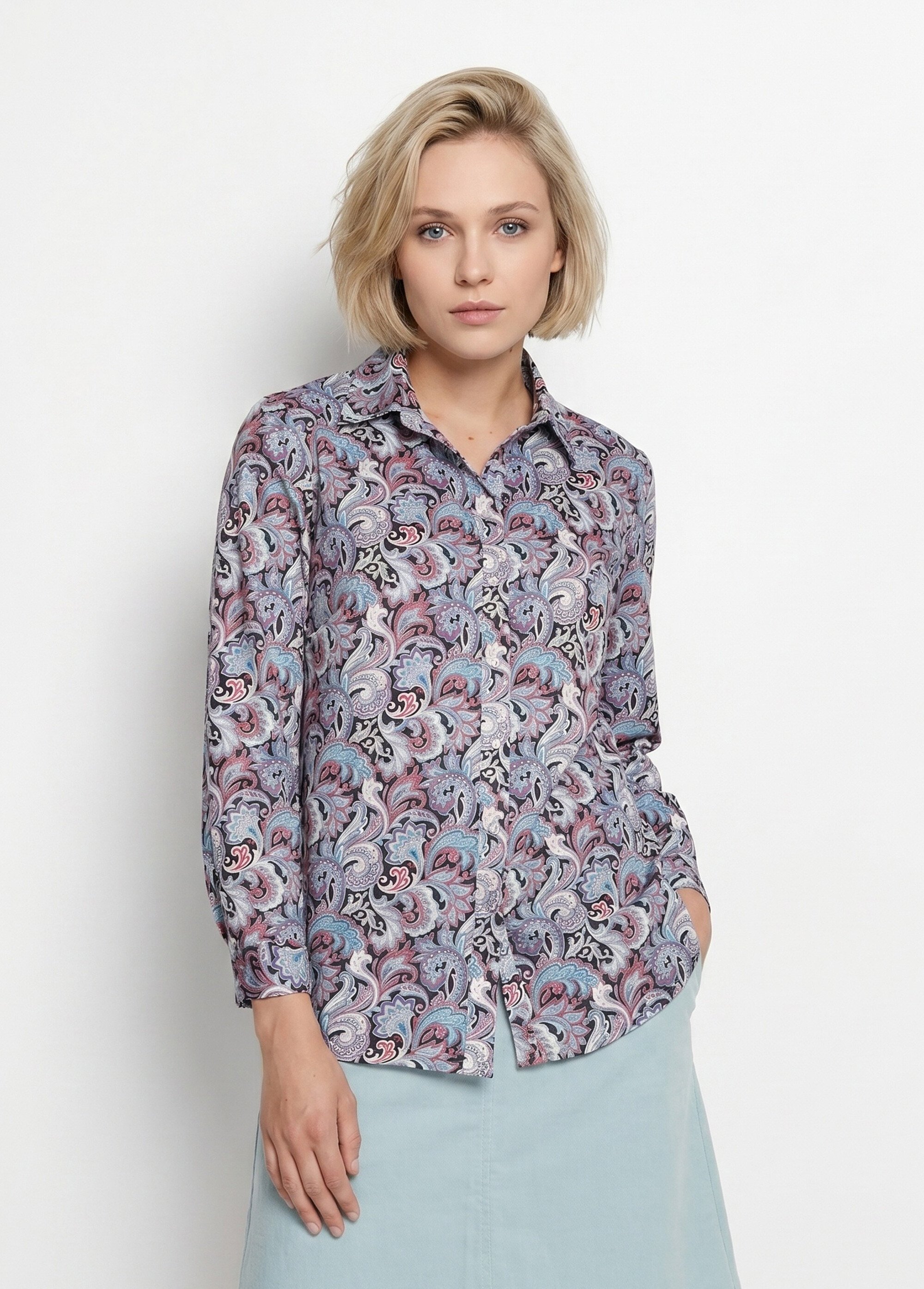 Chemisier long pressionné imprimé façon cachemire Femme Noir COLMERY FA1