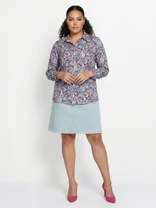 Chemisier long pressionné imprimé façon cachemire Femme Grande Taille Noir COLMERY SI1