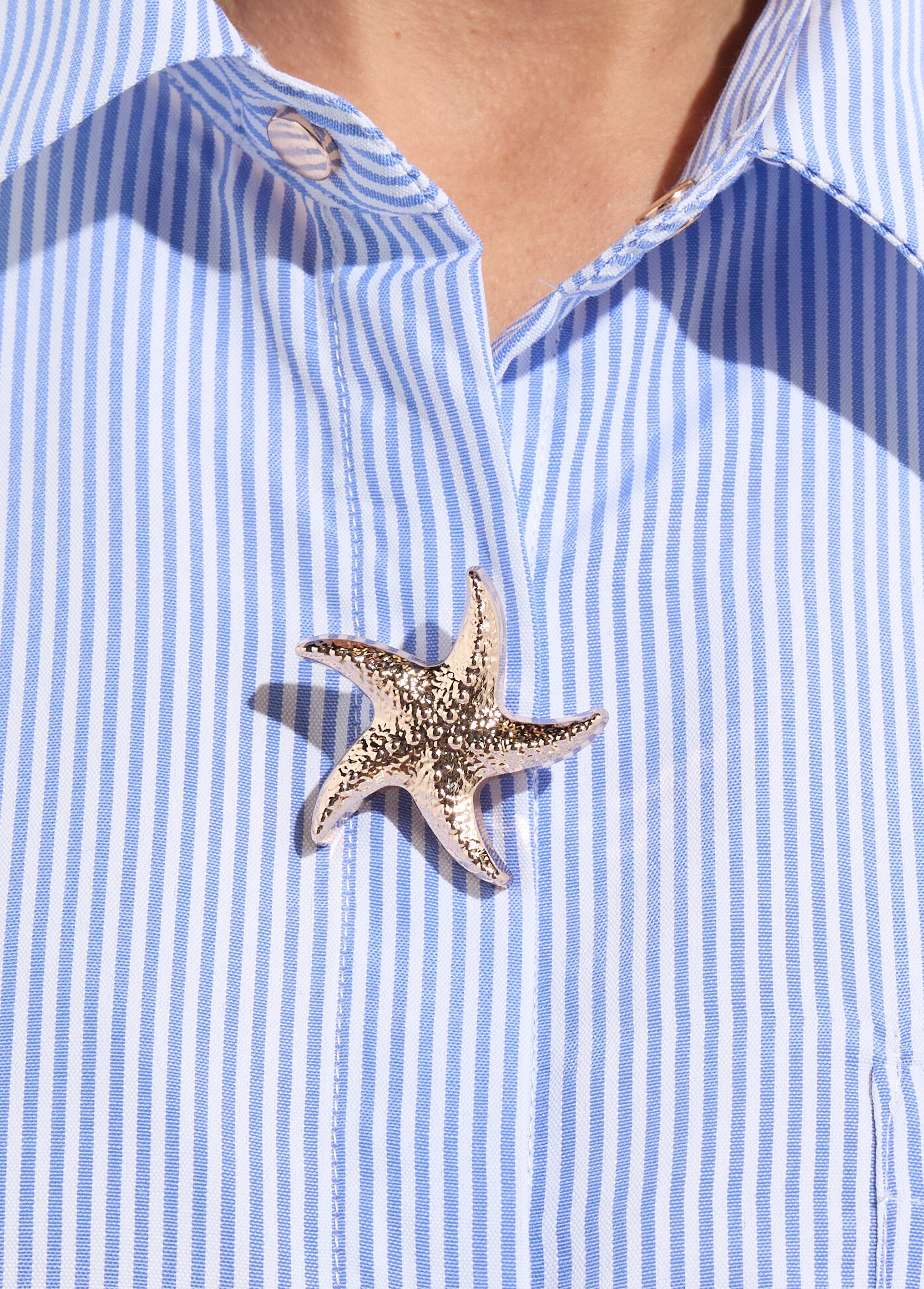 Chemisier rayé + 3 broches métal étoile Femme Bleu JS-CH5082 DE1