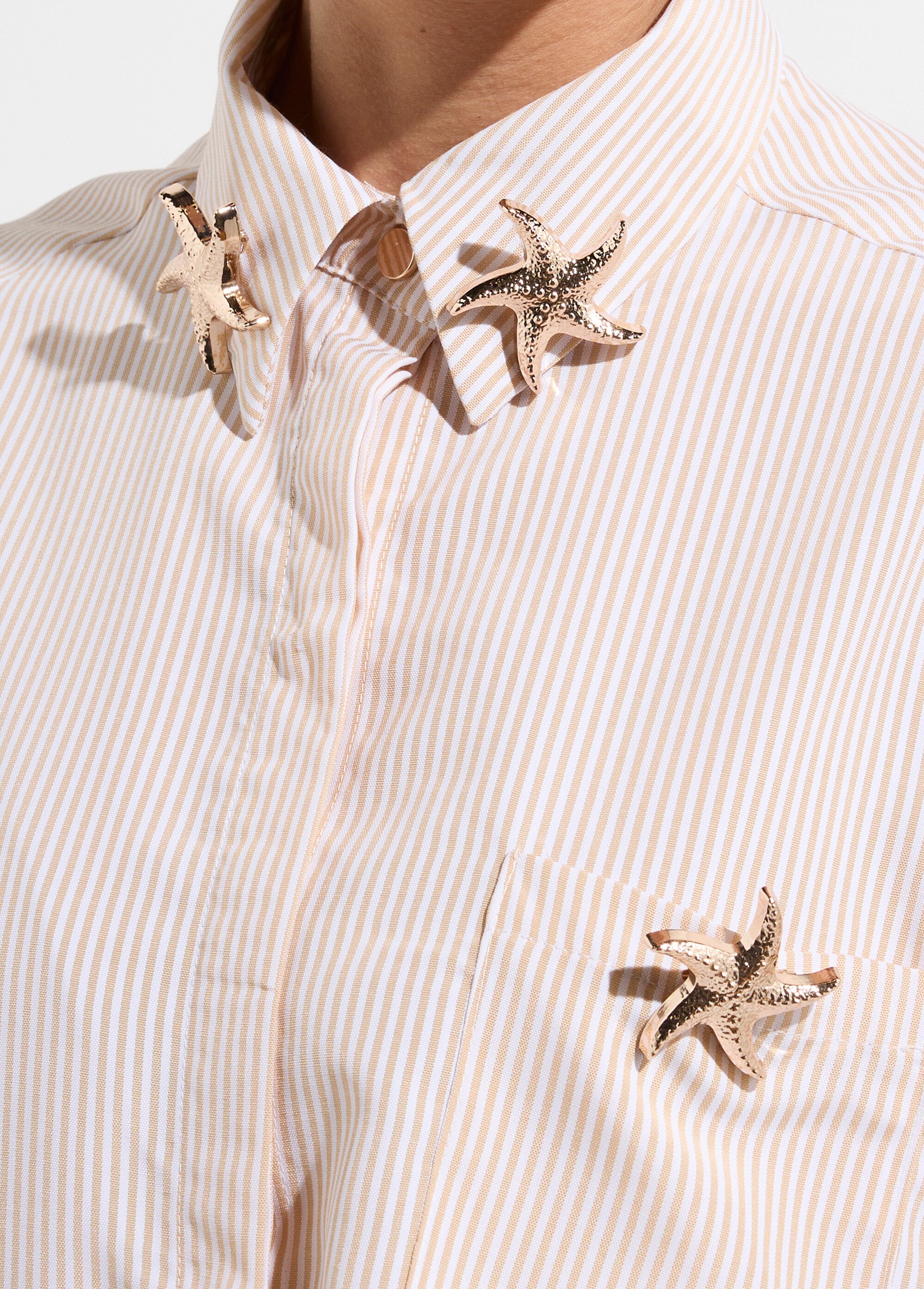 Chemisier rayé + 3 broches métal étoile Femme Beige JS-CH5082 DE1