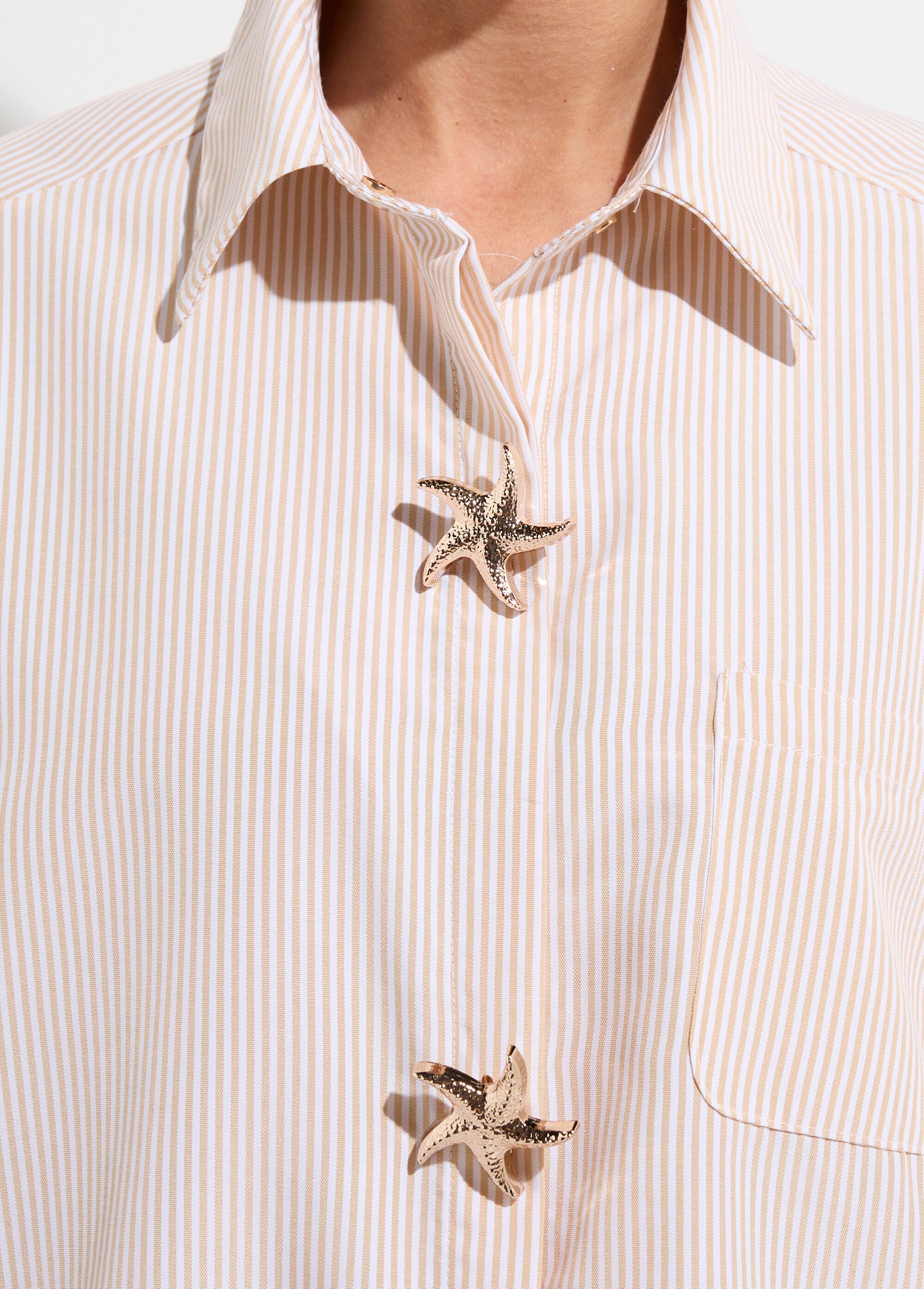 Chemisier rayé + 3 broches métal étoile Femme Beige JS-CH5082 DE2