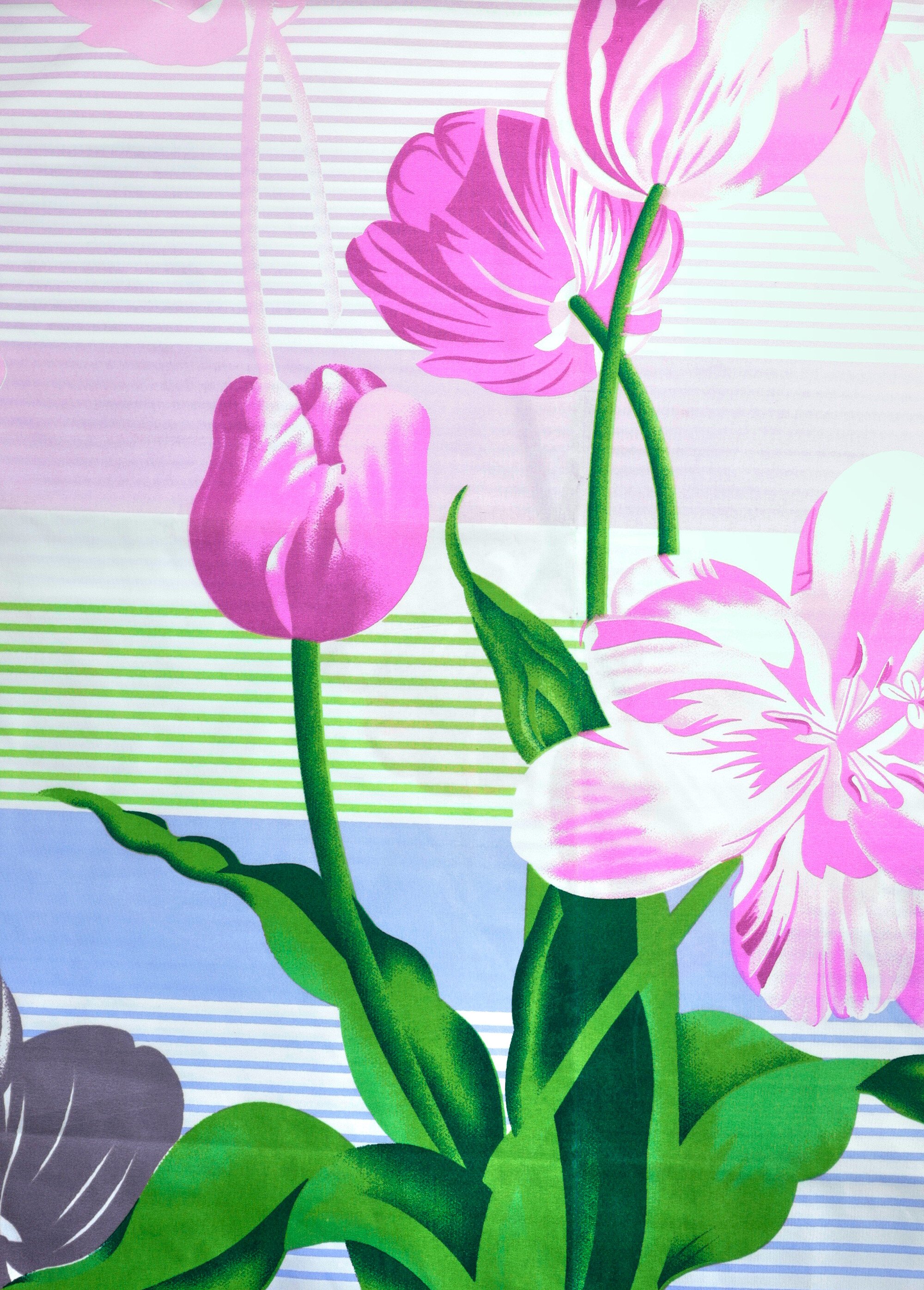 Coupon tissu ameublement, fleuri rayé VIOLET COT68212 DE2