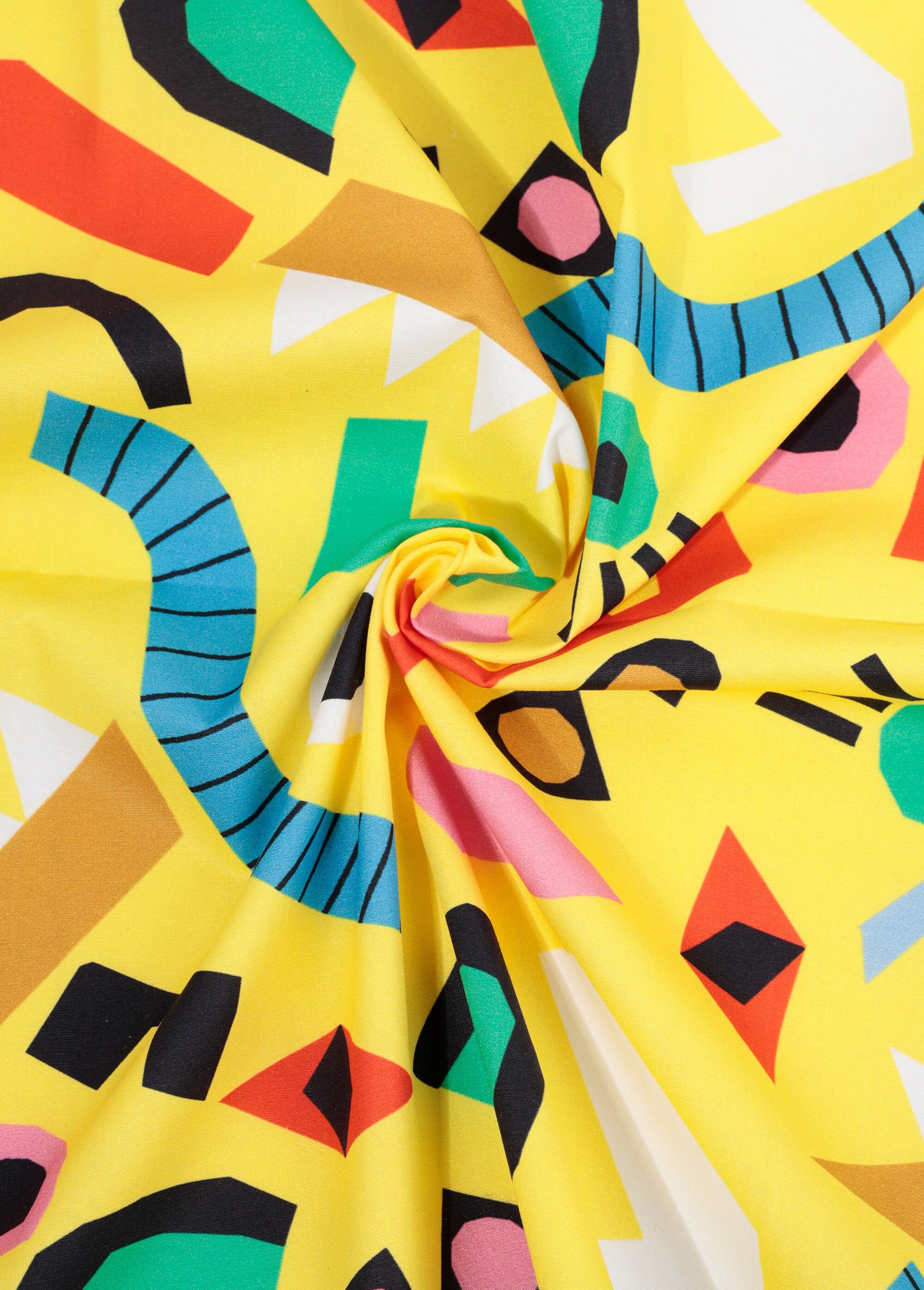 Coupon tissu habillement motif fantaisie JAUNE COT96829 FA1