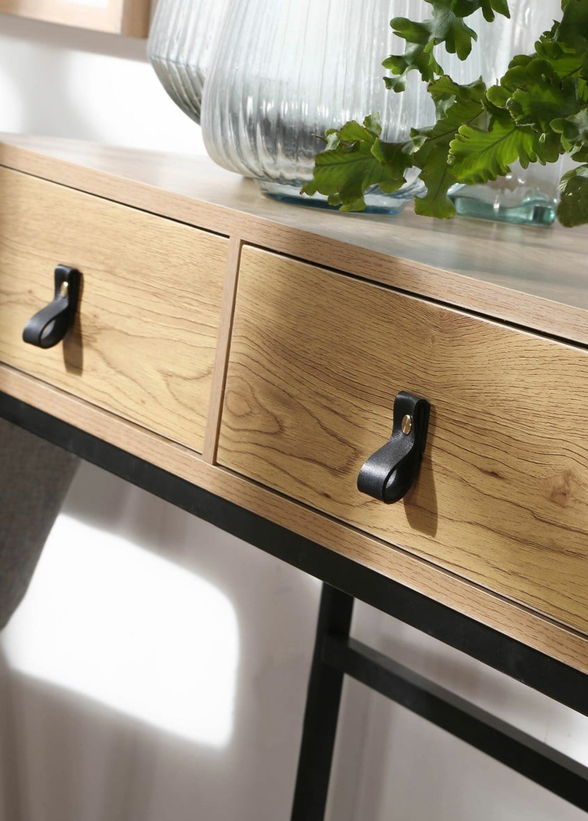 JILL Console métal 2 tiroirs effet chêne BOIS CLAIR CAL-11625133 SI2