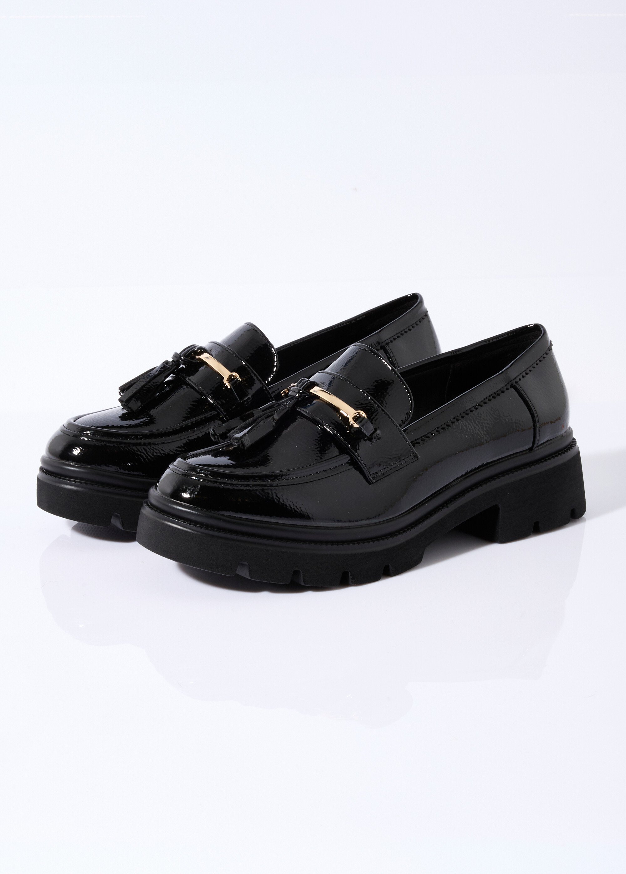 Mocassins vernis à gland, style chunky